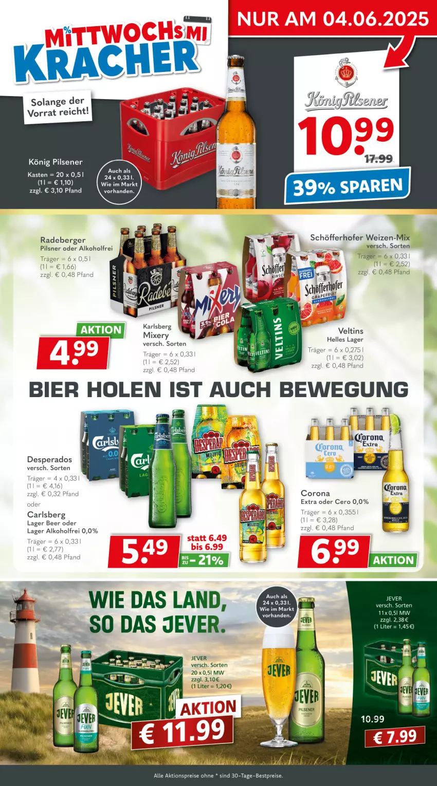 Aktueller Prospekt Getraenkeland - von 25.05 bis 06.06.2025 - strona 3 - produkty: aktionspreis, alkohol, Berger, bestpreis, bestpreise, carlsberg, corona, corona extra, desperados, eis, elle, karlsberg, karlsberg mixery, könig pilsener, Mixer, mixery, pils, pilsener, pilsner, radeberger, radeberger pilsner, reis, schöfferhofer, Ti, veltins