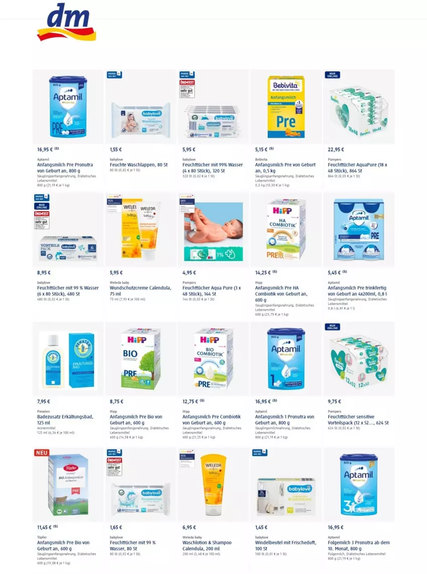 Aktueller Prospekt Dm Drogerie - Prospekte - von 27.01 bis 02.02.2022 - strona 8 - produkty: aqua, AquaPur, Baby Wundschutzcreme, Babylove, Bad, bebivita, beutel, bio, Calendula, creme, Erkältungs, Erkältungsbad, feuchttücher, folgemilch, hipp, lebensmittel, LG, Lotion, milch, pampers, penaten, Schutzcreme, shampoo, Ti, tisch, tücher, vita, waschlappen, Waschlotion, wasser, weleda