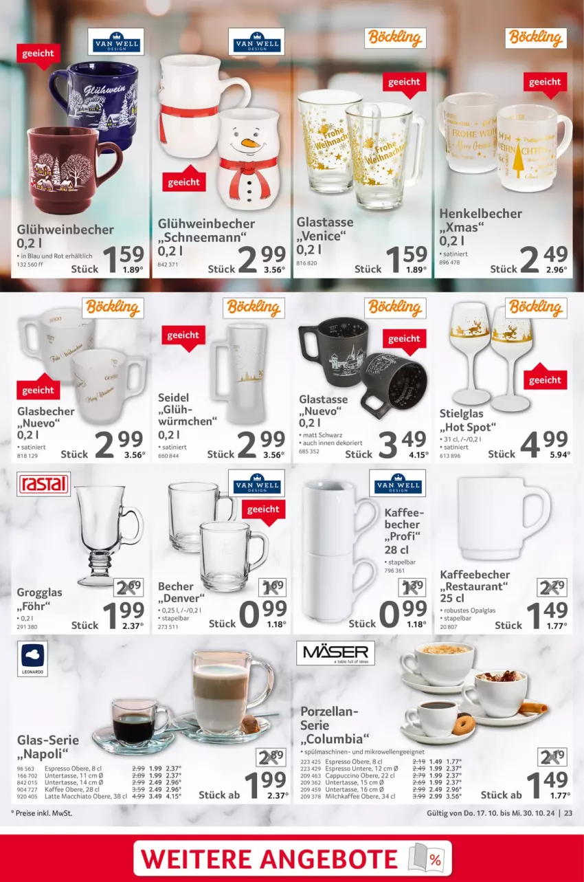 Aktueller Prospekt Selgros - Gastronomie - von 17.10 bis 30.10.2024 - strona 23 - produkty: ACC, angebot, angebote, Becher, Cap, cappuccino, chia, cin, Columbia, eis, elle, espresso, Glasbecher, Glühwein, henkel, Henkelbecher, kaffee, kaffeebecher, latte, latte macchiato, leonardo, LG, mac, macchiato, mikrowelle, milch, reis, spülmaschinen, tasse, Ti, wein, xmas