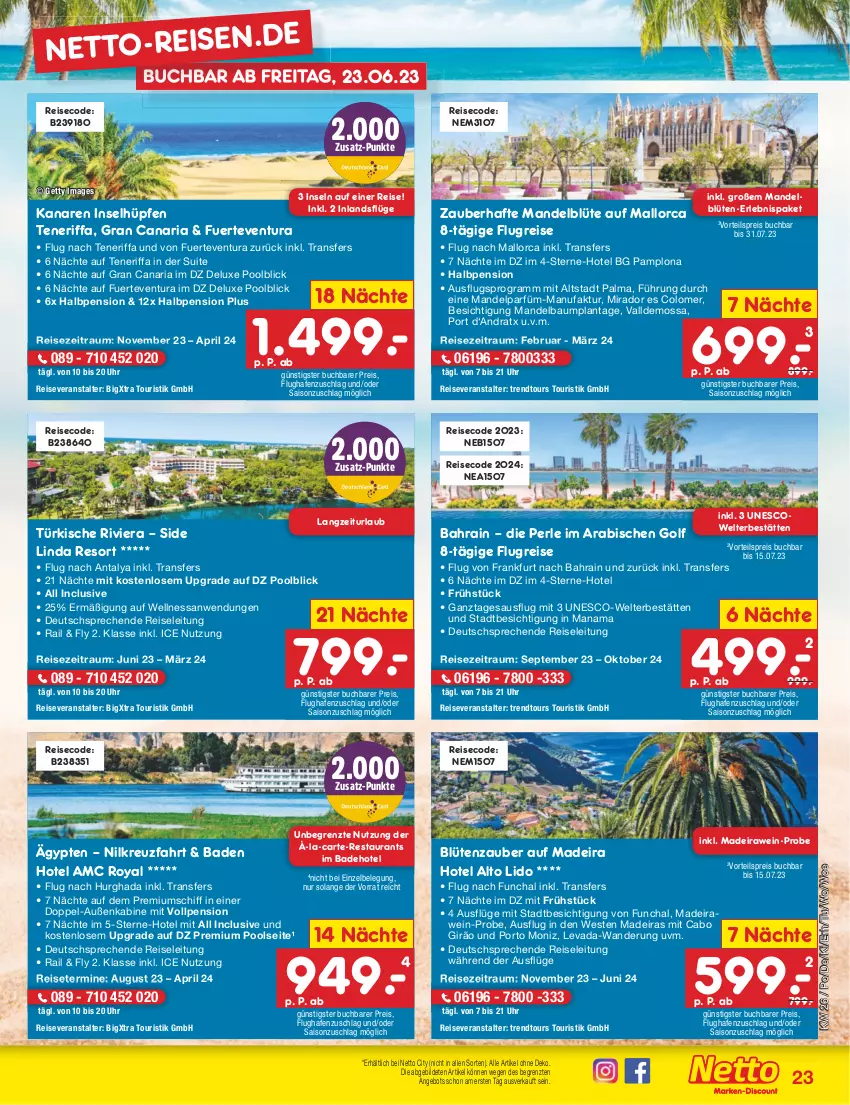 Aktueller Prospekt Netto Marken-Discount - Filial-Angebote - von 26.06 bis 01.07.2023 - strona 23 - produkty: abis, angebot, Bad, Bau, Blüte, buch, eis, Faktu, mandel, pool, pril, reis, reiseveranstalter, Ria, Ti, trendtours touristik gmbh, uhr, vorteilspreis, wein, Weste, ZTE