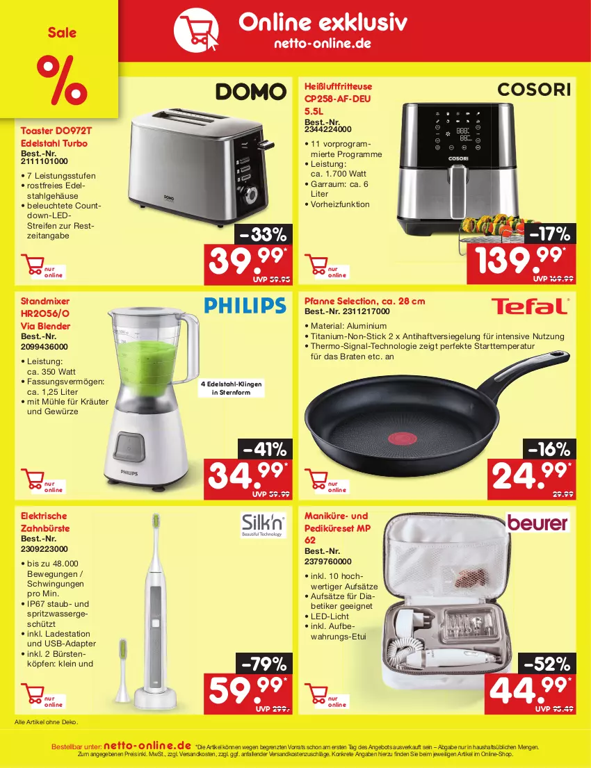 Aktueller Prospekt Netto Marken-Discount - Filial-Angebote - von 26.06 bis 01.07.2023 - strona 48 - produkty: adapter, angebot, Blender, braten, bürste, bürsten, edelstahl, eis, elektrische zahnbürste, fritteuse, garraum, gewürz, Heißluftfritteuse, kräuter, Kräuter und Gewürze, led-licht, leds, Leuchte, LG, Mixer, ndk, pfanne, reifen, reis, Ria, Signal, standmixer, Ti, toast, toaster, usb, wasser, zahnbürste, ZTE