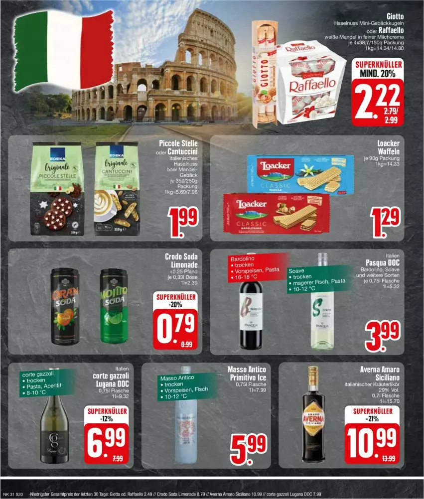 Aktueller Prospekt Edeka - Prospekte - von 29.07 bis 03.08.2024 - strona 20 - produkty: amaro, averna, bett, creme, eis, fisch, giotto, haselnuss, kräuter, kräuterlikör, Kugel, likör, limo, limonade, mandel, milch, nuss, reis, Soda, Ti, vorspeise, waffeln, ZTE