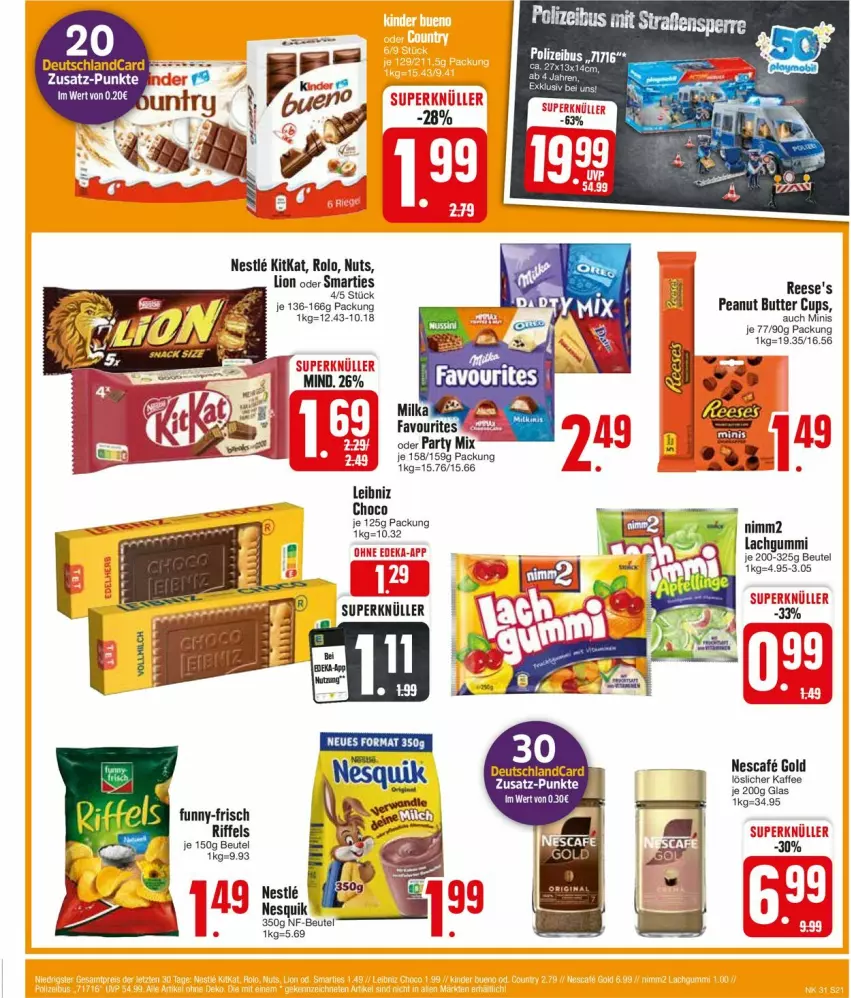 Aktueller Prospekt Edeka - Prospekte - von 29.07 bis 03.08.2024 - strona 21 - produkty: beutel, buch, butter, deutschlandcard, funny-frisch, kitkat, lachgummi, leibniz, lion, nescafe, peanut butter, Reese's, smarties, Ti