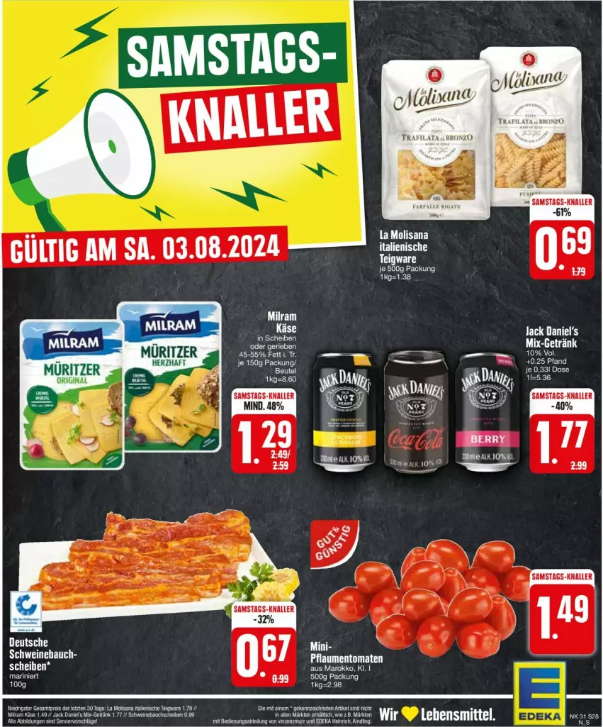 Aktueller Prospekt Edeka - Prospekte - von 29.07 bis 03.08.2024 - strona 28 - produkty: Bau, deka, eis, gin, isana, jack daniel, jack daniel's, Käse, lebensmittel, reis, sana, schwein, schweine, Schweinebauch, wein, weine, ZTE