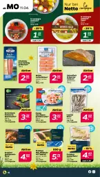 Gazetka promocyjna Netto - Angebote ab Montag - Gazetka - ważna od 16.04 do 16.04.2022 - strona 10 - produkty: antipasti, asti, bohne, bohnen, elle, femeg, filet, filets, fisch, garnelen, lachs, Mantel, natur, riesengarnelen, Saibling, Speck, stührk, teller, Ti, Wild, wildlachs, wolfsbarsch, Zander, Zanderfilets