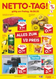Gazetka promocyjna Netto Marken-Discount - Filial-Angebote - Gazetka - ważna od 19.08 do 19.08.2023 - strona 47 - produkty: angebot, asti, Bau, bestpreis, eis, Elan, Falsches Filet, femeg, filet, jungbullen, kiwi, Kiwi Gold, maggi, Nektar, reis, retroshorts, saft, shorts, terrine, Ti, tisch, wolfsbarsch, zespri, ZTE