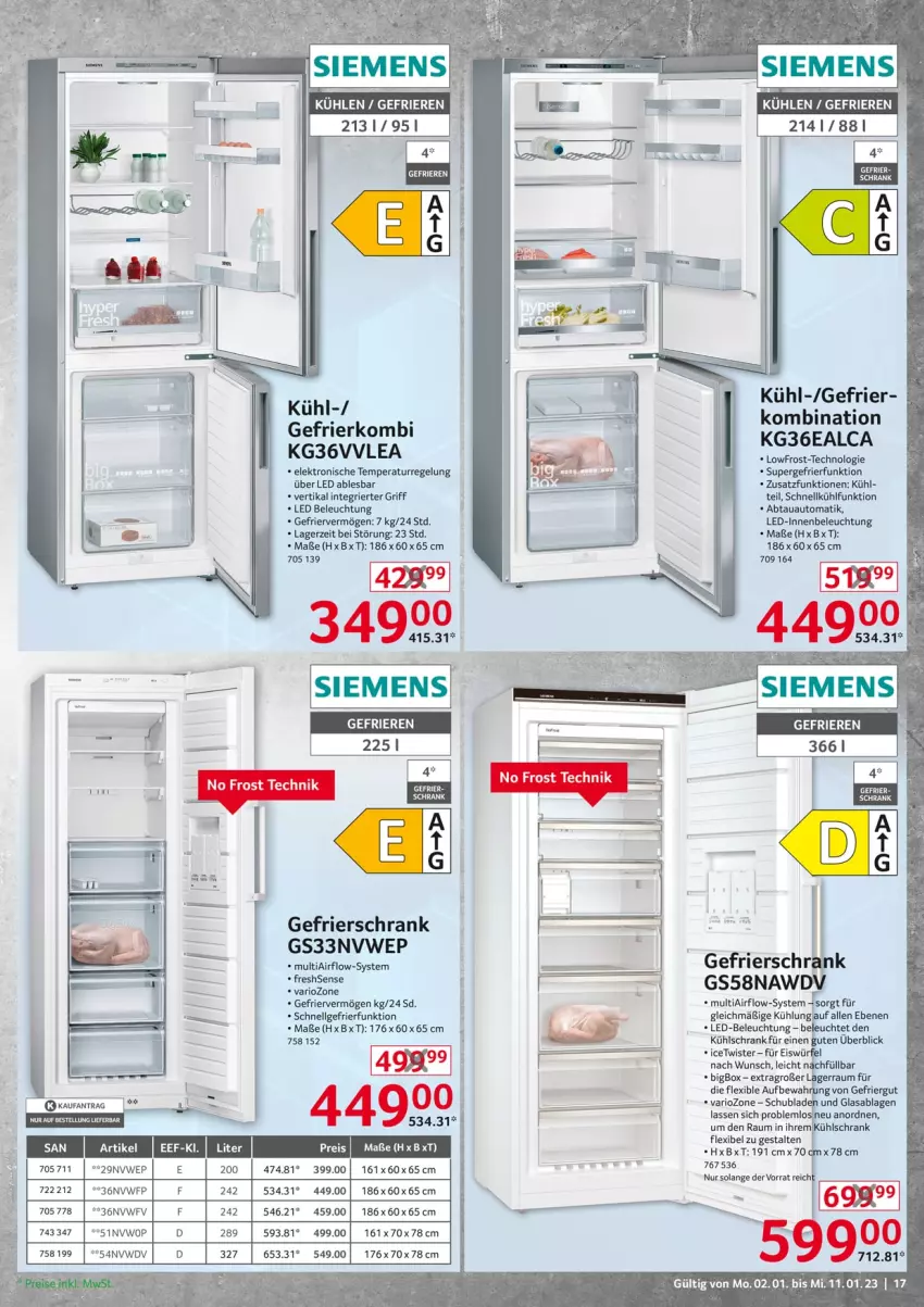 Aktueller Prospekt Selgros - Nonfood - von 02.01 bis 11.01.2023 - strona 17 - produkty: abtauautomatik, auto, beleuchtung, eis, Elektro, gefrierschrank, kühlschrank, Leuchte, LG, reis, Schrank, schubladen, siemens, supergefrierfunktion, Ti