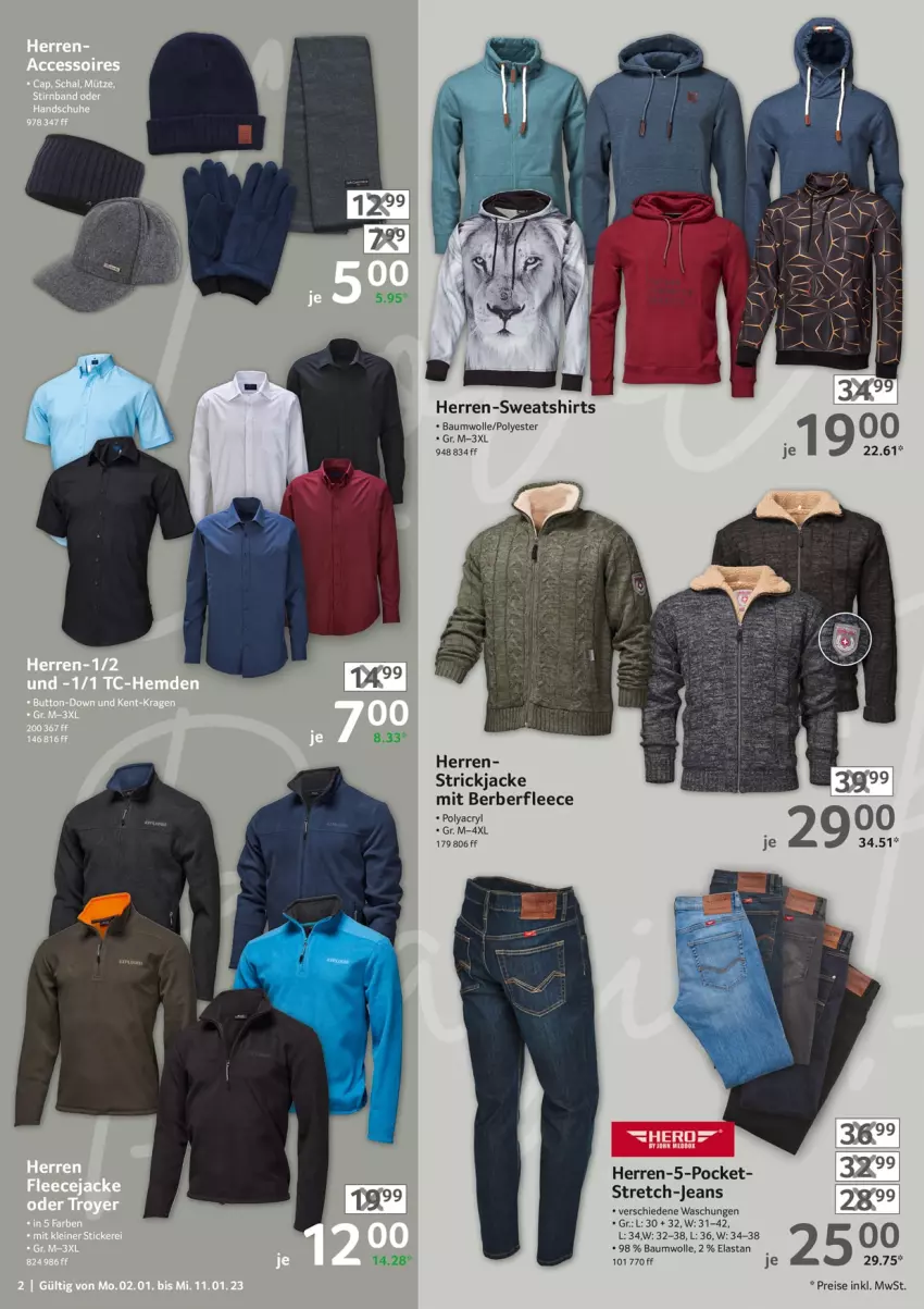 Aktueller Prospekt Selgros - Nonfood - von 02.01 bis 11.01.2023 - strona 2 - produkty: Bau, baumwolle, eis, Jacke, jeans, reis, shirt, shirts, Strickjacke, Sweatshirt, wolle