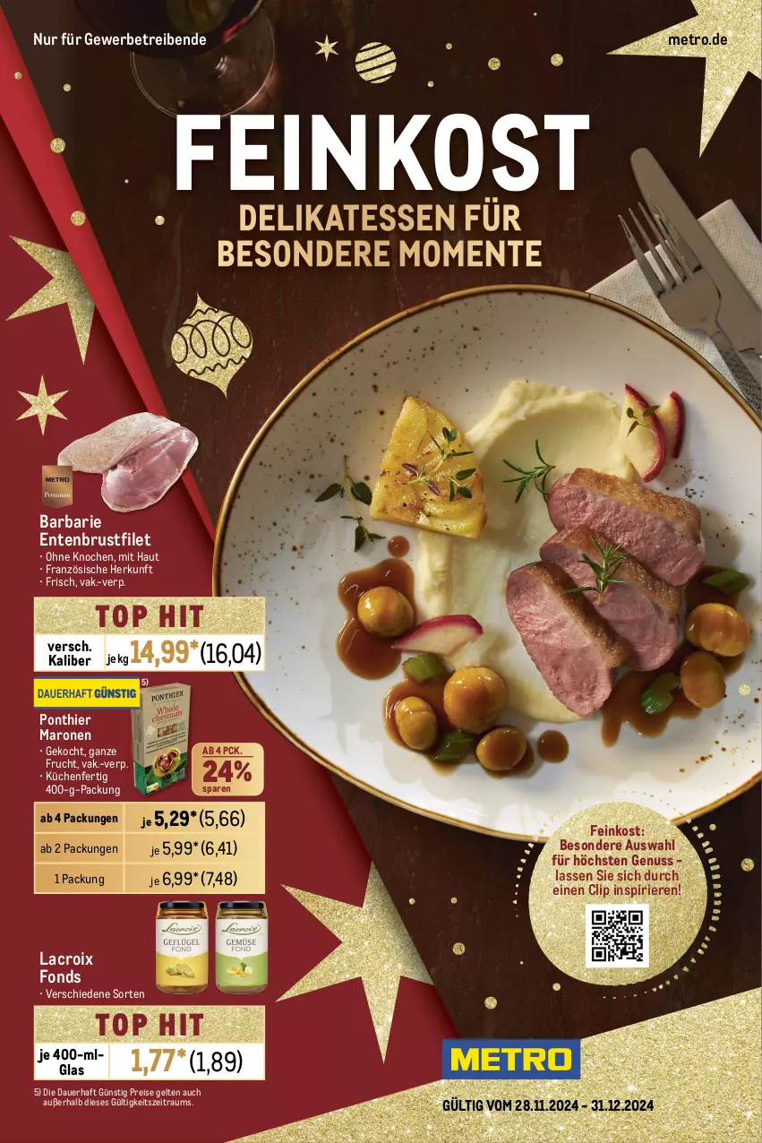 Aktueller Prospekt Metro - Feinkost Spezial - von 28.11 bis 31.12.2024 - strona 1 - produkty: auer, brustfilet, eis, ente, Entenbrust, feinkost, filet, frucht, küche, Küchen, Metro, nuss, reis, Ti