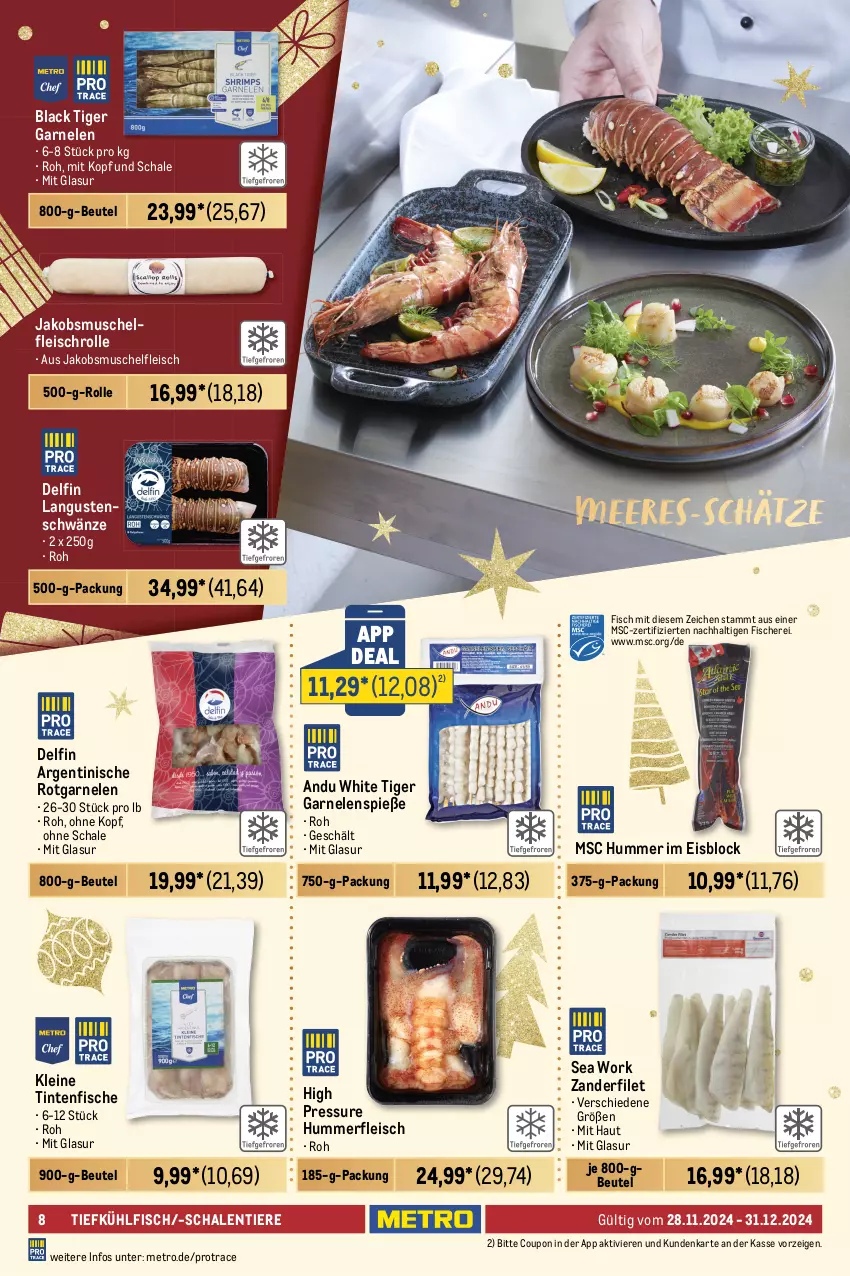 Aktueller Prospekt Metro - Feinkost Spezial - von 28.11 bis 31.12.2024 - strona 8 - produkty: aqua, Becher, beutel, coupon, eis, elle, feinkost, filet, filets, fisch, fische, Fischer, Fischfeinkost, fleisch, forelle, garnelen, jako, lachs, lack, leine, mac, Metro, nuss, Räucherlachs, rel, Schal, Schale, Schere, schnitten, schott, terrine, Ti, Tiere, tisch, Wild, wildlachs, Zander