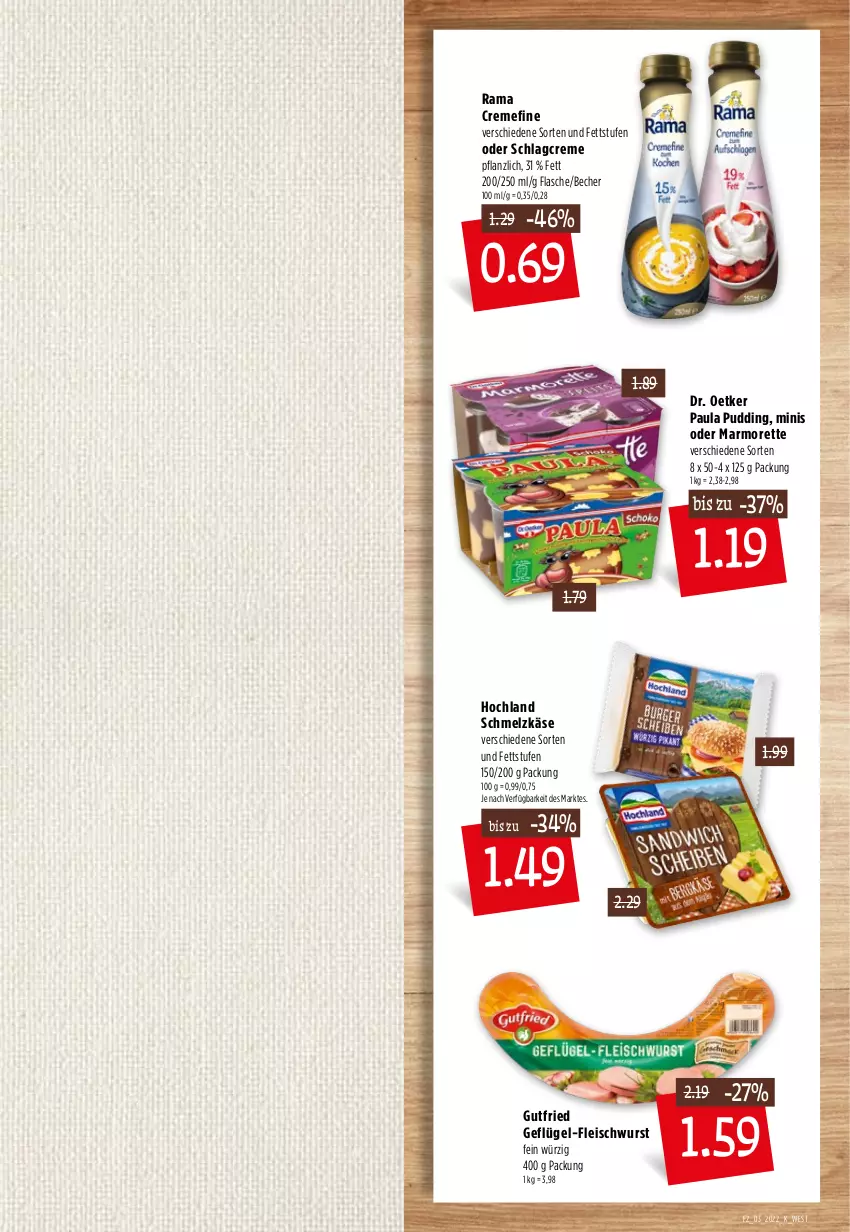 Aktueller Prospekt Kupsch - Angebote der Woche - von 17.01 bis 22.01.2022 - strona 2 - produkty: Becher, creme, Dr. Oetker, eis, flasche, fleisch, fleischwurst, Geflügel, Geflügel-Fleischwurst, gutfried, hochland, Käse, marmorette, Paula, paula pudding, pudding, rama, rama cremefine, Schmelzkäse, wurst