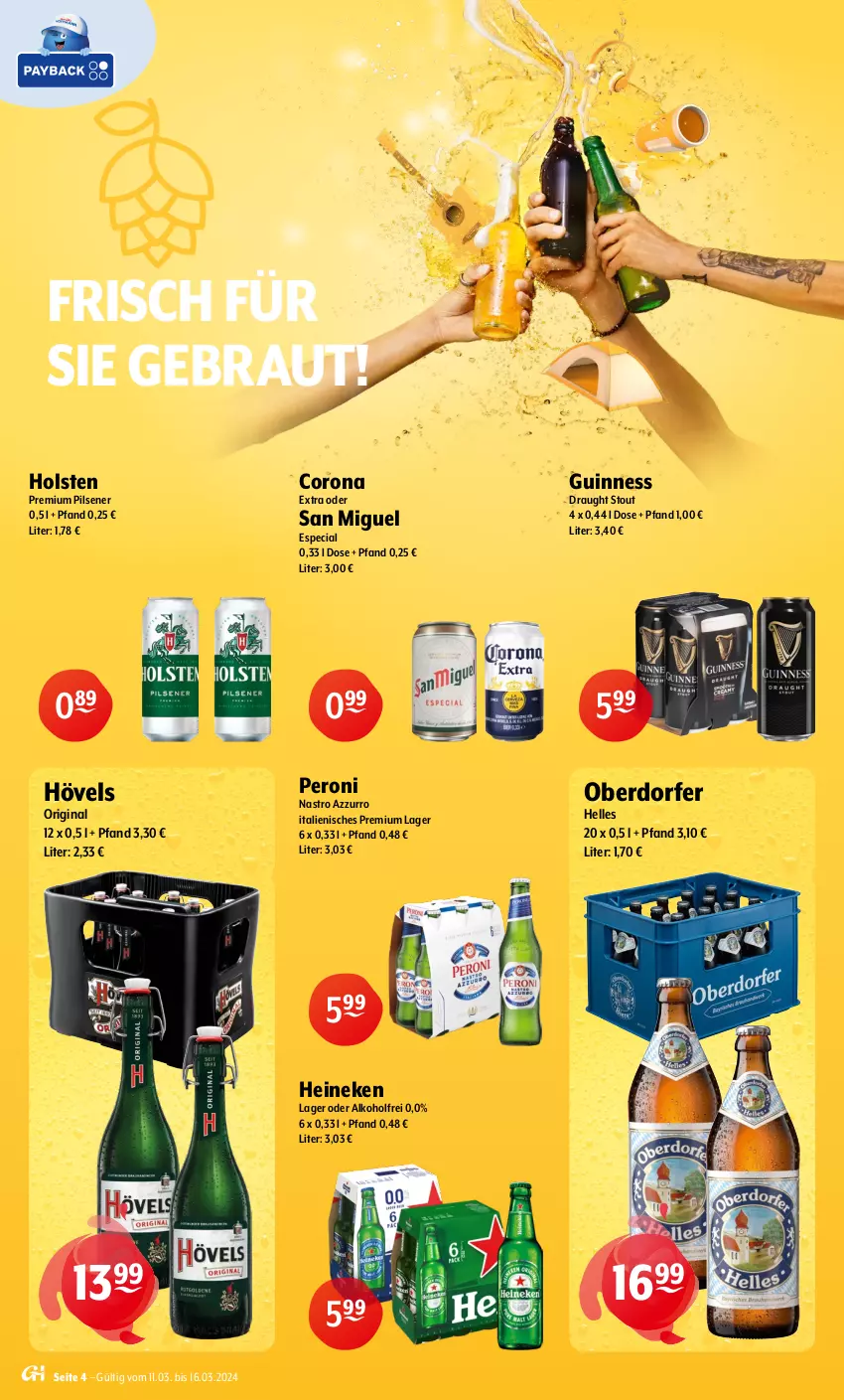 Aktueller Prospekt Getraenke Hoffmann - Prospekte - von 11.03 bis 16.03.2024 - strona 4 - produkty: alkohol, corona, corona extra, elle, gin, Guinness, heineken, holsten, Peroni, pils, pilsener, premium pils, Ti