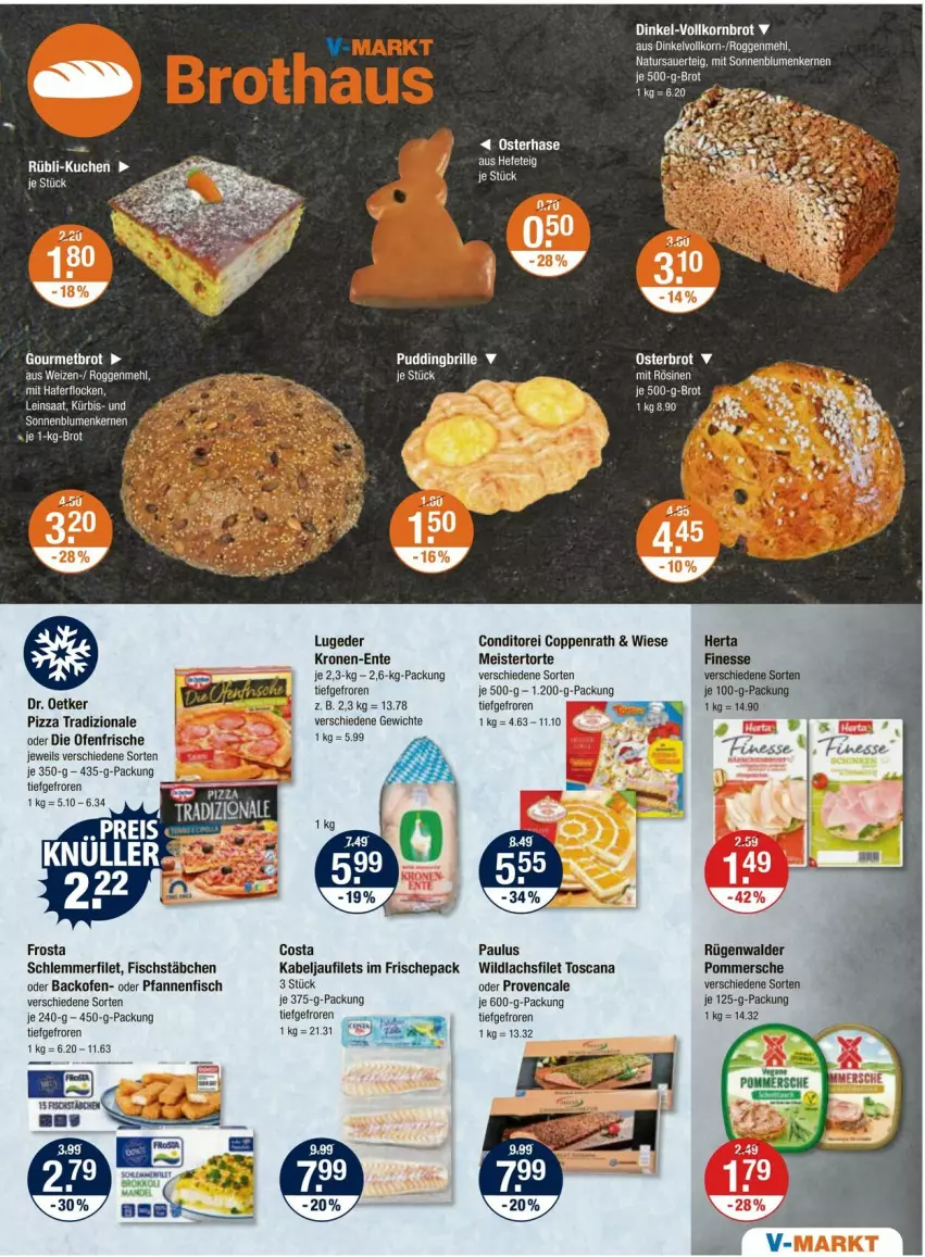 Aktueller Prospekt Vmarkt - Prospekte - von 21.03 bis 27.03.2024 - strona 5 - produkty: auer, backofen, blume, blumen, Brille, brot, coppenrath, die ofenfrische, Dr. Oetker, eis, ente, filet, filets, finesse, fisch, fischstäbchen, frosta, herta, je 1-kg-brot, kabeljaufilet, korn, Kornbrot, krone, kuchen, Kürbis, lachs, lachsfilet, Meister, natur, Ofen, pfanne, pfannen, pizza, pizza tradizionale, Pommersche, pudding, rügenwalder, schlemmerfilet, sonnenblume, sonnenblumen, Sonnenblumenkerne, sonnenblumenkernen, Ti, torte, tradizionale, vollkornbrot, Wild, wildlachs