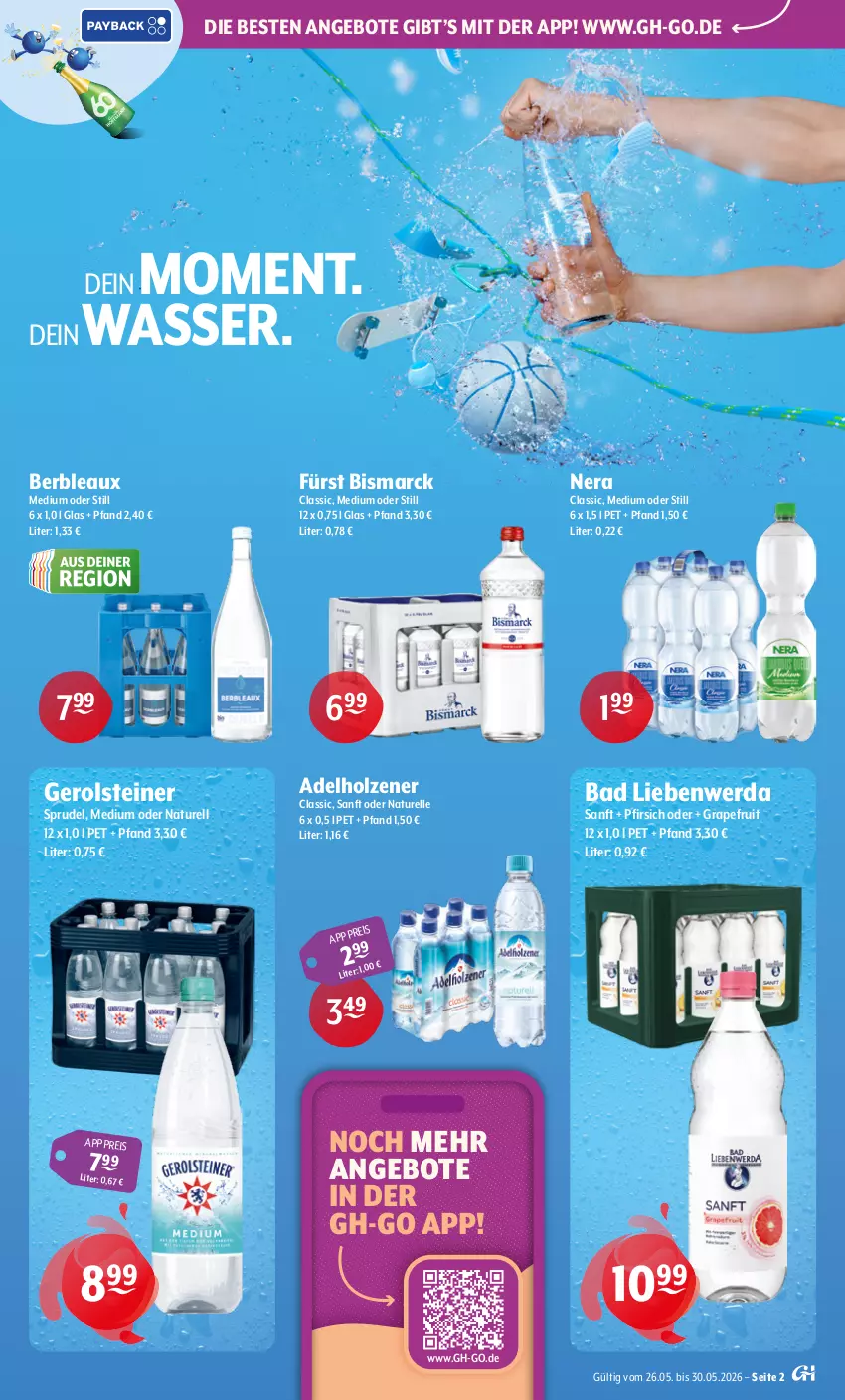 Aktueller Prospekt Getraenke Hoffmann - Prospekte - von 26.05 bis 30.05.2026 - strona 2 - produkty: adelholzener, angebot, angebote, Bad, Bad Liebenwerda, bismarck, eis, elle, gerolsteine, gerolsteiner, grapefruit, Holz, natur, pfirsich, reis, rel, Sprudel, steiner, Ti, wasser