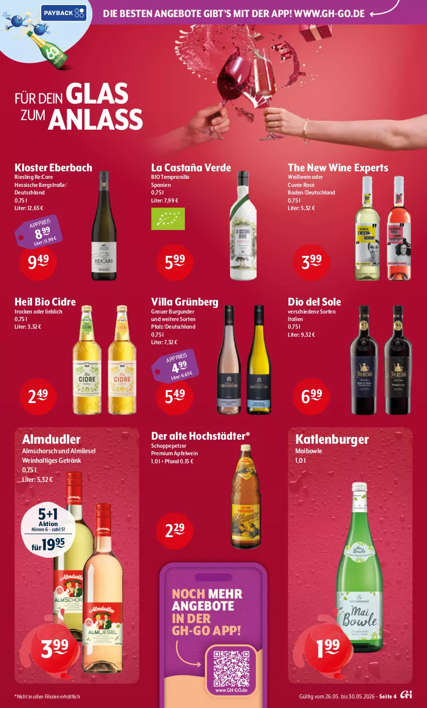 Aktueller Prospekt Getraenke Hoffmann - Prospekte - von 26.05 bis 30.05.2026 - strona 4 - produkty: almdudler, angebot, angebote, apfel, apfelwein, auer, Bad, bio, bowle, burger, burgunder, cuvée, eis, erde, getränk, grauer burgunder, katlenburger, Kloster Eberbach, riesling, tempranillo, Ti, wein, Weißwein