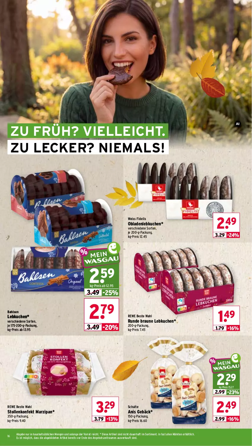 Aktueller Prospekt Wasgau - von 14.09 bis 19.09.2026 - strona 16 - produkty: angebot, auer, bahlsen, braun, eis, elle, kuchen, Lebkuchen, marzipan, reis, rewe beste wahl, Stollen, Ti