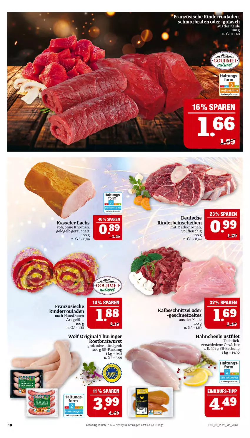 Aktueller Prospekt Marktkauf - Prospekt - von 29.12.2024 bis 04.01.2025 - strona 10 - produkty: braten, bratwurst, brustfilet, eis, filet, fleisch, geschnetzeltes, gin, gulasch, hähnchenbrust, hähnchenbrustfilet, kalbsschnitzel, kasseler, lachs, LG, original thüringer, reis, rind, rinder, Rinderroulade, rinderrouladen, ring, rostbratwurst, rouladen, schmorbraten, schnitzel, thüringer rostbratwurst, wurst, Zelt, ZTE