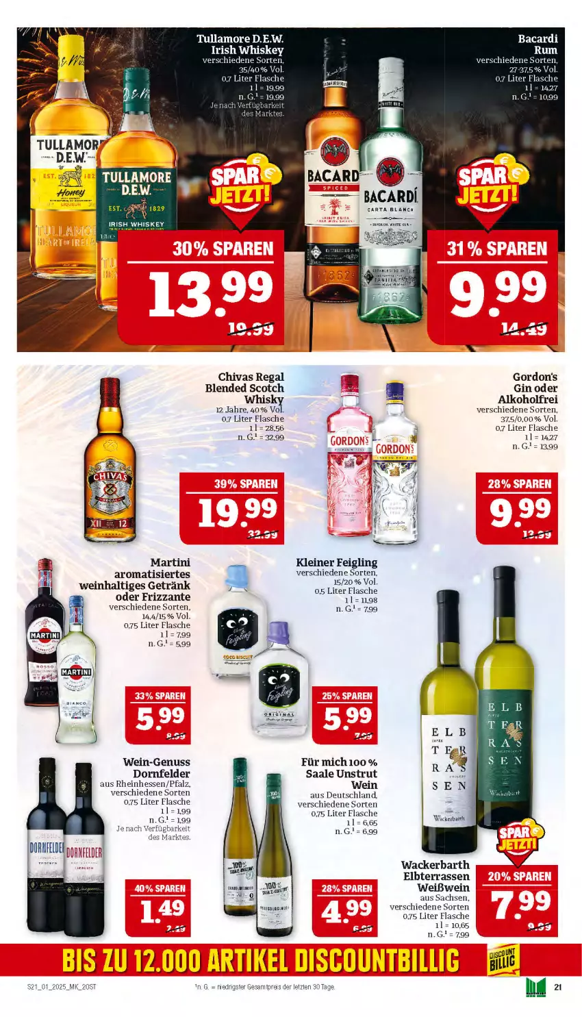 Aktueller Prospekt Marktkauf - Prospekt - von 29.12.2024 bis 04.01.2025 - strona 21 - produkty: alkohol, bacardi, blended scotch, dornfelder, eis, flasche, frizzante, getränk, gin, gordon, irish whiskey, kleiner feigling, leine, martini, nuss, Ofen, regal, reis, sac, scotch, Ti, tullamore, wein, Weißwein, whiskey, whisky, ZTE