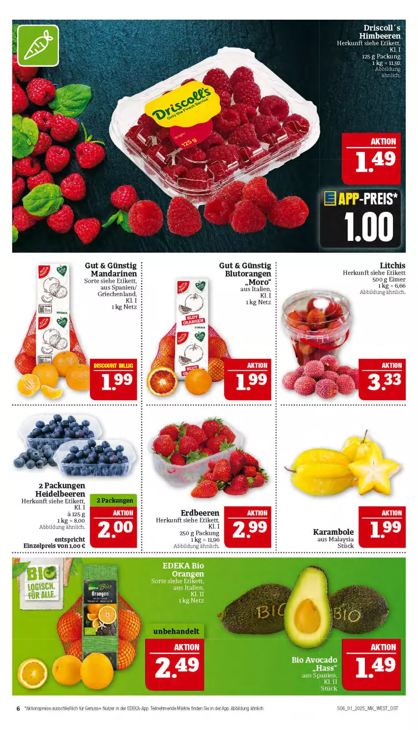 Aktueller Prospekt Marktkauf - Prospekt - von 29.12.2024 bis 04.01.2025 - strona 6 - produkty: aktionspreis, avocado, beere, beeren, bio, Blutorange, deka, eimer, eis, erdbeere, erdbeeren, heidelbeere, heidelbeeren, himbeer, himbeere, himbeeren, lays, mandarine, mandarinen, nuss, orange, orangen, reis, Ti