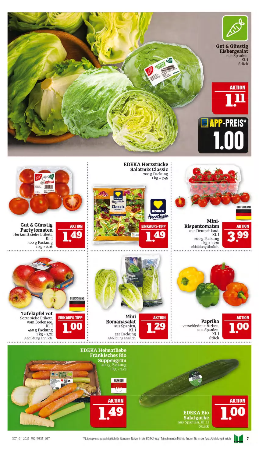 Aktueller Prospekt Marktkauf - Prospekt - von 29.12.2024 bis 04.01.2025 - strona 7 - produkty: aktionspreis, deka, eis, eisbergsalat, nuss, paprika, reis, rispentomaten, Romanasalat, salat, Salatmix, tafeläpfel, Ti, tomate, tomaten