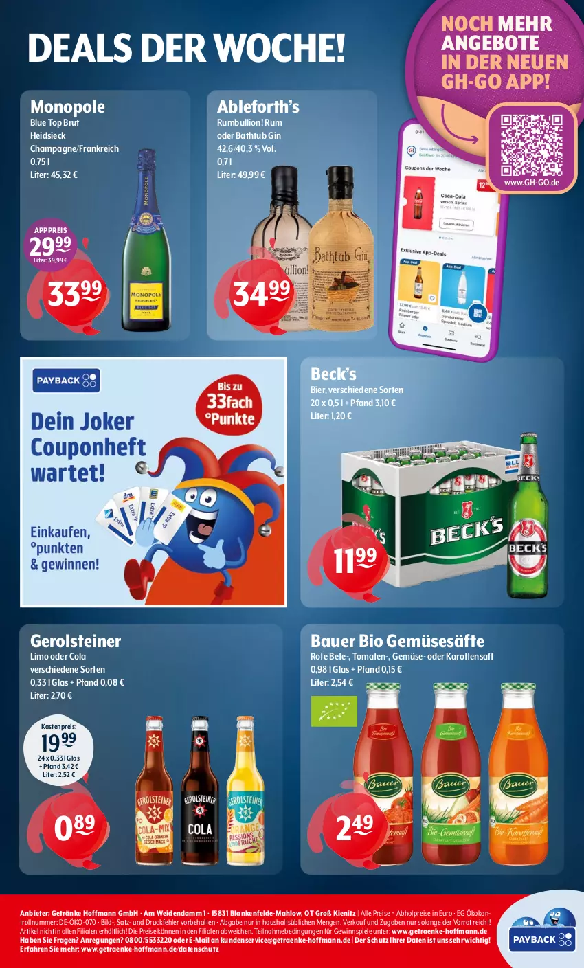 Aktueller Prospekt Getraenke Hoffmann - Prospekte - von 17.11 bis 22.11.2025 - strona 8 - produkty: abholpreise, angebot, angebote, auer, Bau, Bauer, bier, bio, bio gemüse, brut, champagne, cola, eis, gerolsteine, gerolsteiner, getränk, getränke, gewinnspiel, gin, karotten, limo, lion, reis, rote bete, rum, saft, säfte, Spiele, steiner, Ti, tomate, tomaten