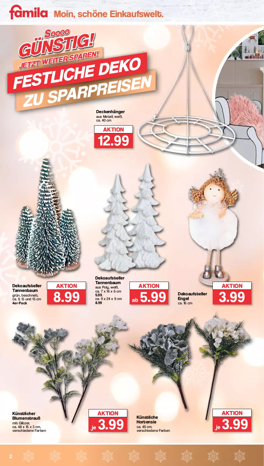 Aktueller Prospekt Famila - Prospekte - von 01.11 bis 05.11.2022 - strona 2 - produkty: Bau, blume, blumen, Blumenstrauß, decke, elle, Engel, hortensie, Tannenbaum, teller, Ti