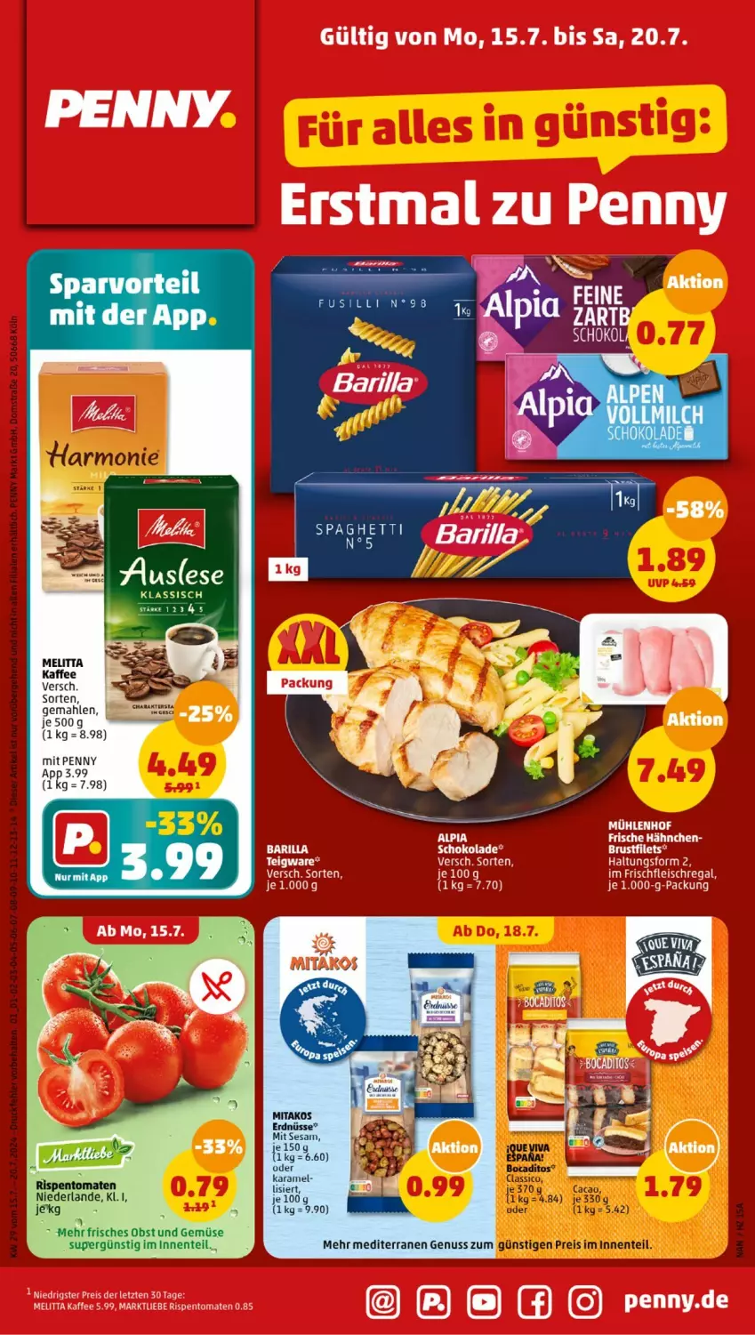 Aktueller Prospekt Penny - Prospekte - von 15.07 bis 20.07.2024 - strona 1 - produkty: eis, ente, erdnüsse, nuss, obst, Obst und Gemüse, reis, sesam, Ti, tomate, tomaten, und gemüse