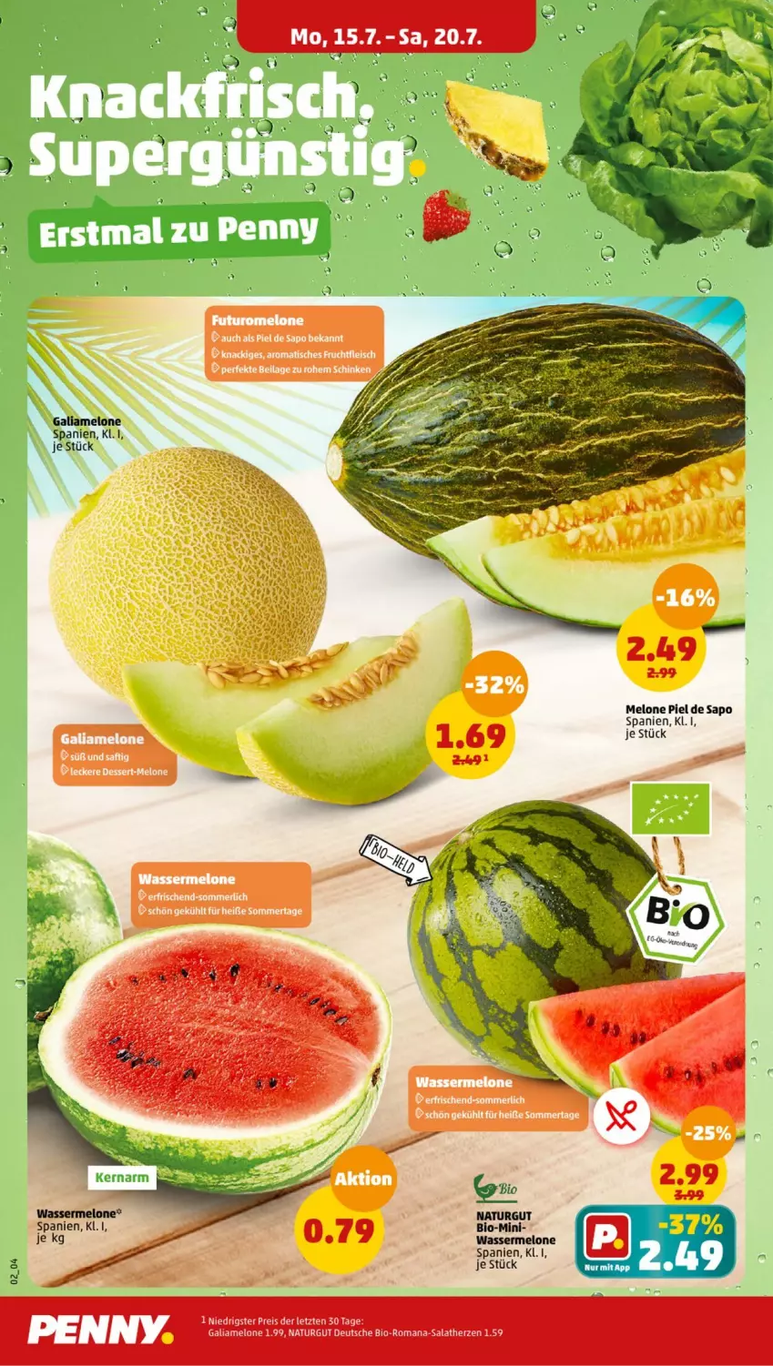 Aktueller Prospekt Penny - Prospekte - von 15.07 bis 20.07.2024 - strona 2 - produkty: bio, eis, galiamelone, melone, natur, reis, salat, salatherzen, wasser, wassermelone, ZTE