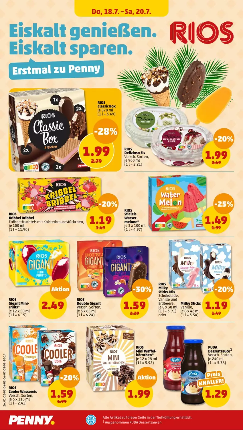 Aktueller Prospekt Penny - Prospekte - von 15.07 bis 20.07.2024 - strona 26 - produkty: beere, brause, dessert, desserts, dessertsauce, eis, erdbeere, frucht, hörnchen, melone, sauce, saucen, schoko, schokolade, stieleis, Ti, vanille, Waffelhörnchen, wasser