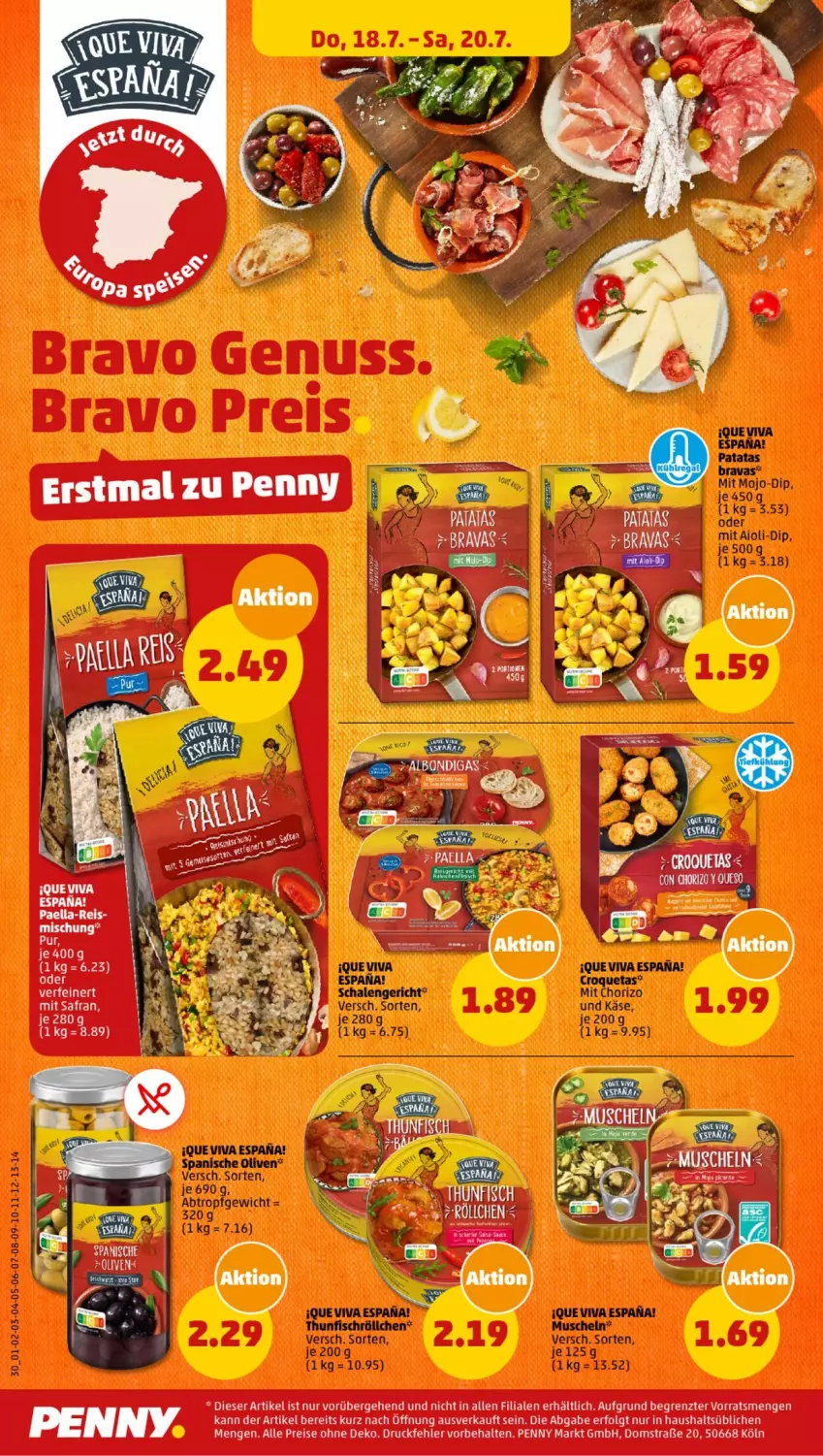 Aktueller Prospekt Penny - Prospekte - von 15.07 bis 20.07.2024 - strona 30 - produkty: aioli, chorizo, dip, eis, fisch, Käse, LG, reis, Schal, Schale, thunfisch, Ti