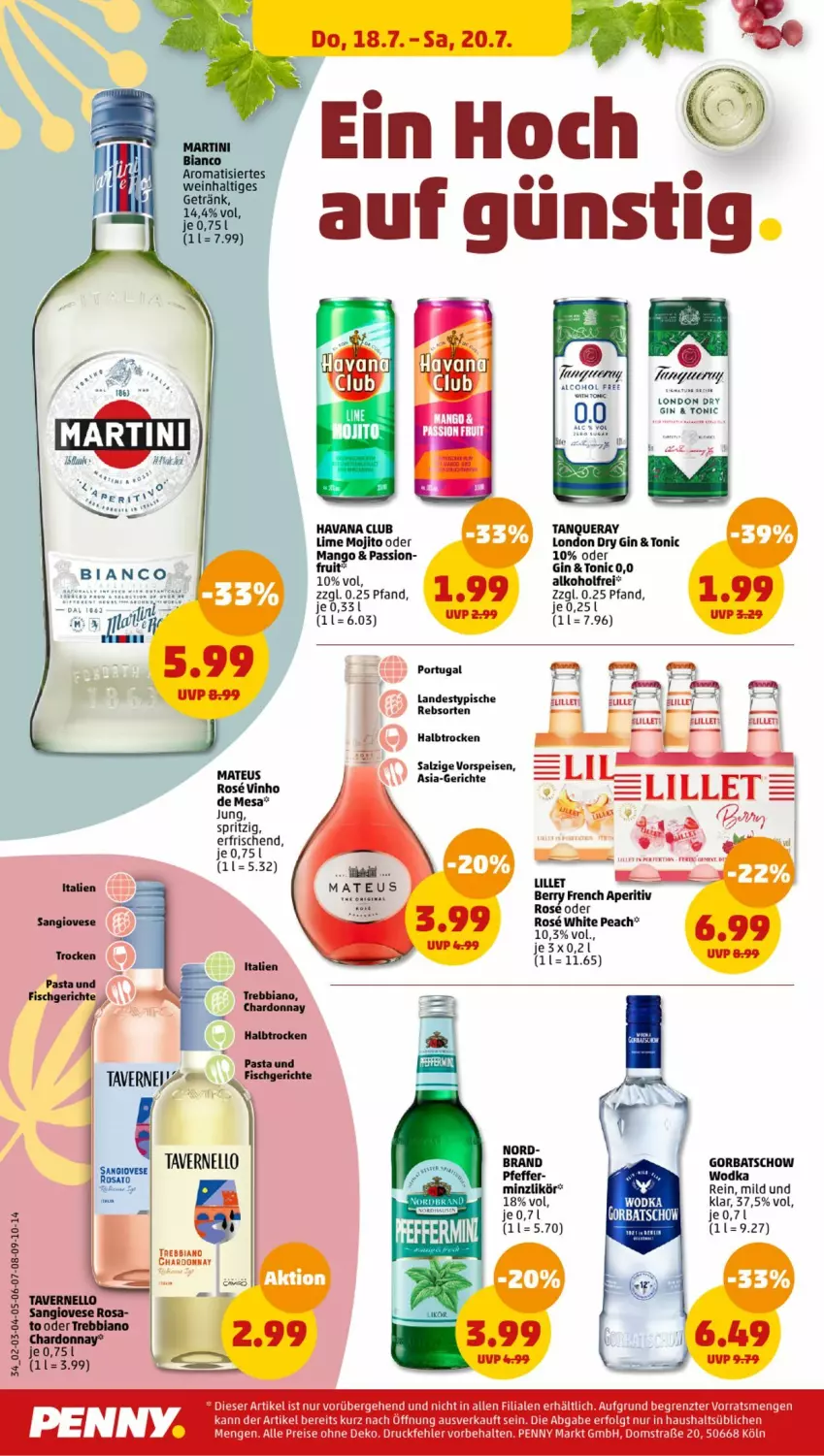 Aktueller Prospekt Penny - Prospekte - von 15.07 bis 20.07.2024 - strona 34 - produkty: alkohol, chardonnay, dry gin, eis, fisch, gin, Gorbatschow, Havana Club, LG, likör, lillet, london dry, london dry gin, mint, mojito, pasta, pfeffer, reis, salz, Tanqueray, Ti, tonic, vernel, vorspeise, wodka, ZTE