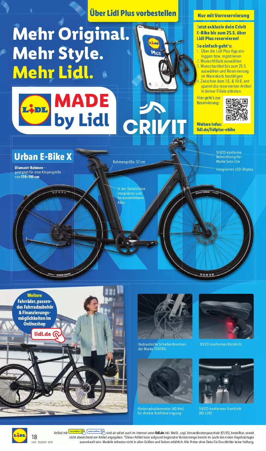 Aktueller Prospekt Lidl - Aktionsprospekt - von 22.05 bis 27.05.2023 - strona 22 - produkty: akku, angebot, beleuchtung, dell, eis, elle, korb, kraft, Mode, ndk, reis, rücklicht, sattel, sattelstütze, Schal, Schale, Ti, ZTE