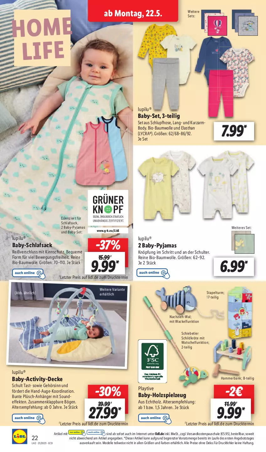 Aktueller Prospekt Lidl - Aktionsprospekt - von 22.05 bis 27.05.2023 - strona 28 - produkty: angebot, Anhänger, Bank, Bau, baumwolle, bio, bio-baumwolle, dell, eis, elle, Holz, hose, lupilu, Mode, ndk, Plüsch, reis, Ria, sac, Schal, Schale, schlafsack, Ti, wolle, ZTE