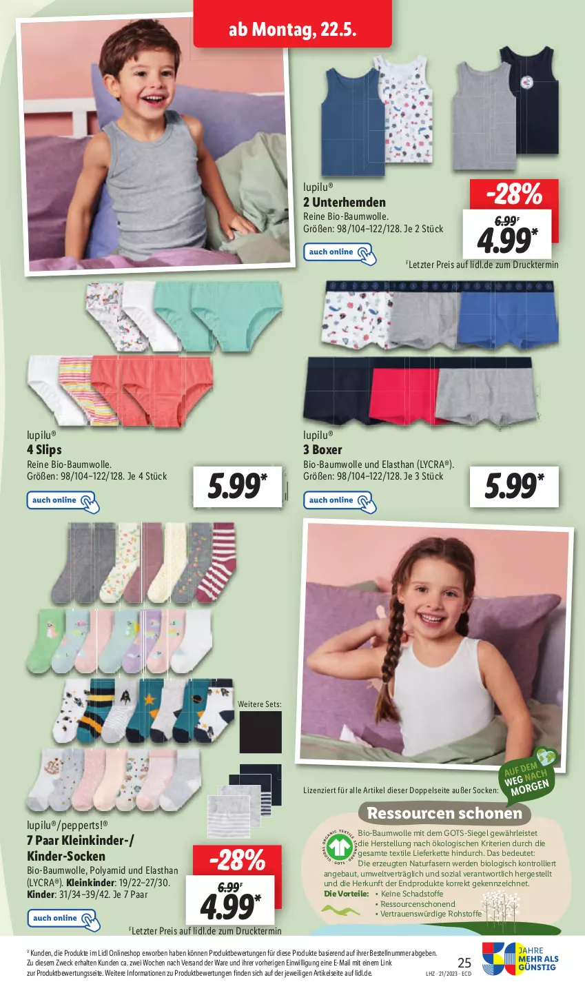 Aktueller Prospekt Lidl - Aktionsprospekt - von 22.05 bis 27.05.2023 - strona 33 - produkty: Bau, baumwolle, bio, bio-baumwolle, eis, lupilu, reis, socken, Ti, weck, wolle, ZTE