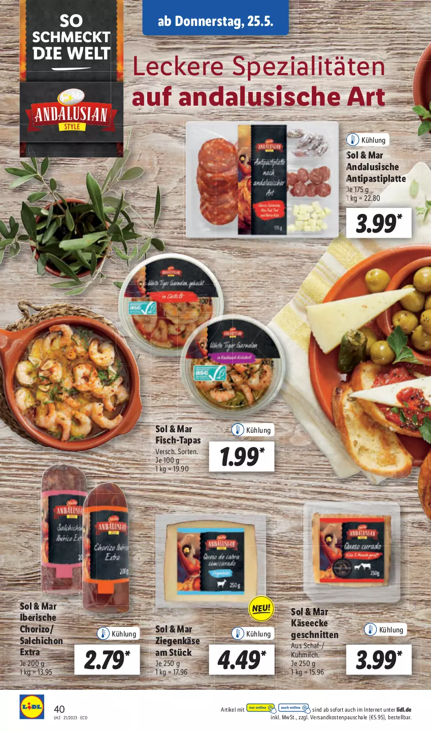 Aktueller Prospekt Lidl - Aktionsprospekt - von 22.05 bis 27.05.2023 - strona 48 - produkty: asti, chorizo, fisch, Käse, latte, schnitten, Spezi, Ti