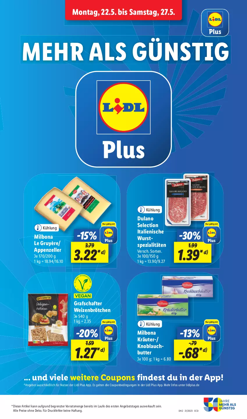 Aktueller Prospekt Lidl - Aktionsprospekt - von 22.05 bis 27.05.2023 - strona 5 - produkty: angebot, Bona, butter, coupon, coupons, dulano, elle, Spezi, Ti, wurst