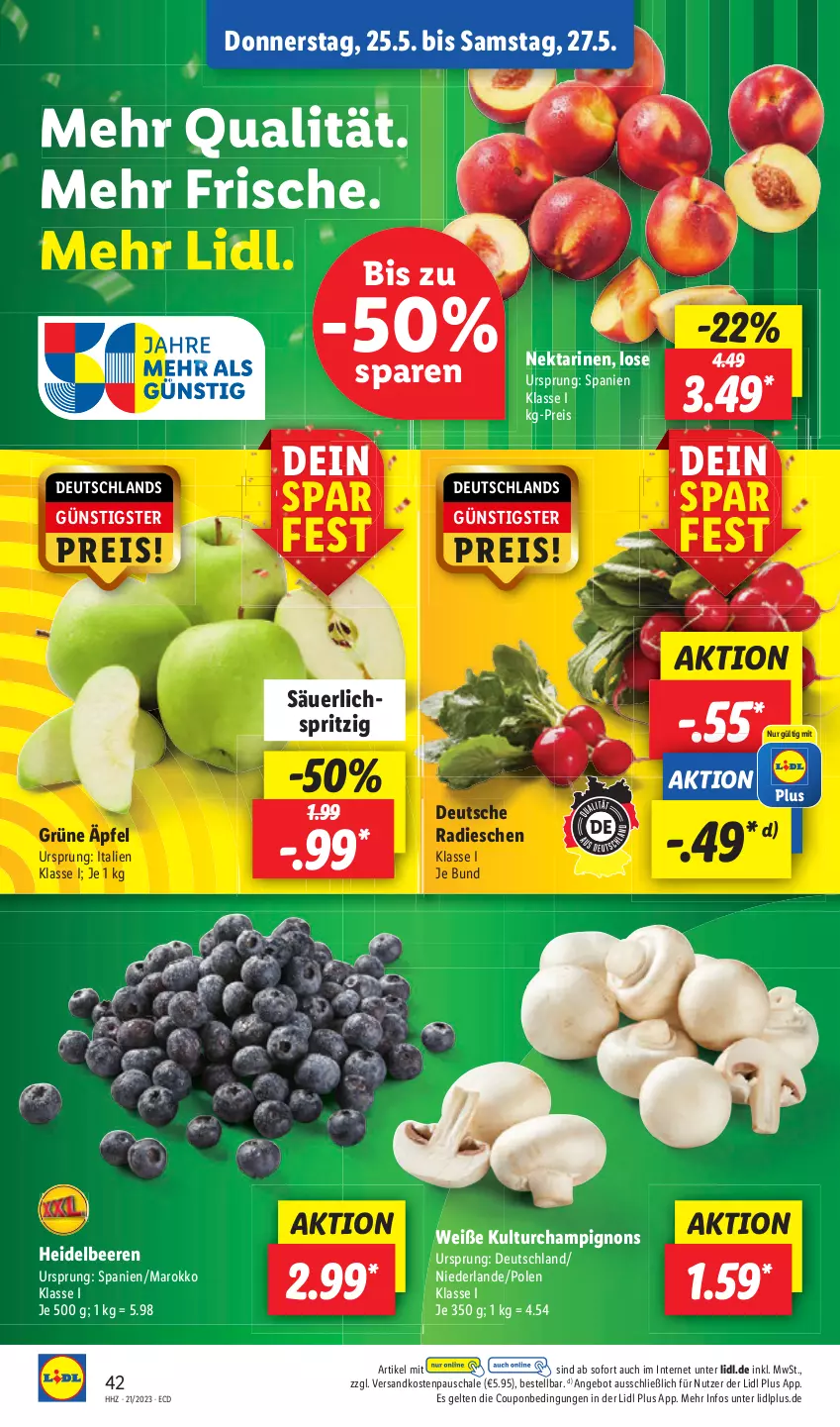 Aktueller Prospekt Lidl - Aktionsprospekt - von 22.05 bis 27.05.2023 - strona 50 - produkty: beere, beeren, champignon, champignons, eis, heidelbeere, heidelbeeren, radieschen, reis, Ti