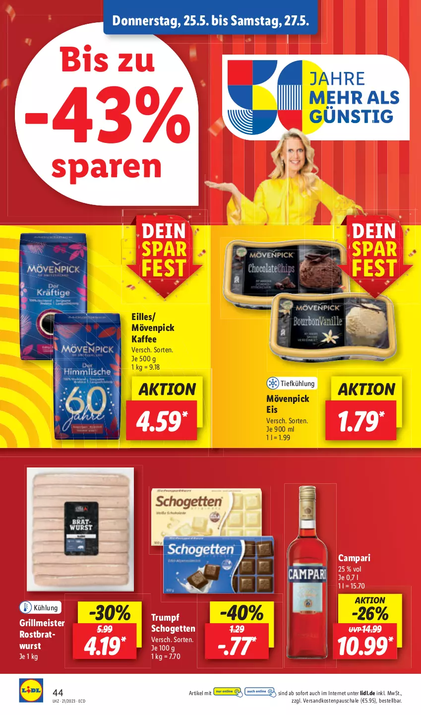 Aktueller Prospekt Lidl - Aktionsprospekt - von 22.05 bis 27.05.2023 - strona 52 - produkty: bratwurst, campari, eis, grill, Meister, rostbratwurst, rum, schogetten, Ti, wurst