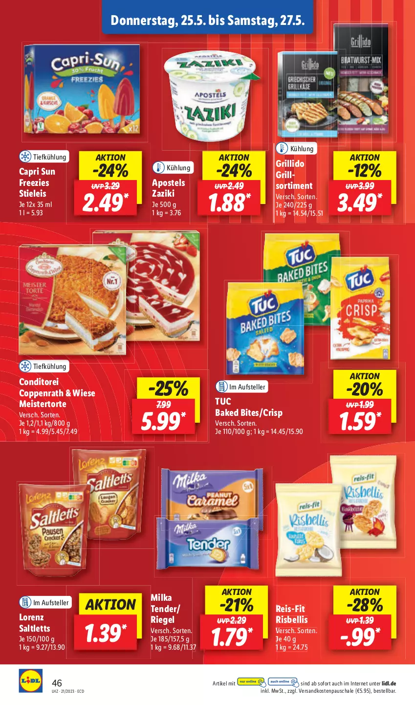 Aktueller Prospekt Lidl - Aktionsprospekt - von 22.05 bis 27.05.2023 - strona 54 - produkty: bites, Cap, coppenrath, eis, elle, grill, reis, riegel, saltletts, stieleis, teller, Ti, torte