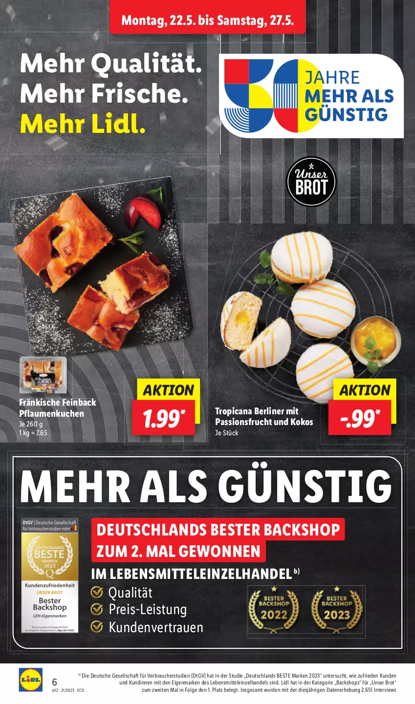 Aktueller Prospekt Lidl - Aktionsprospekt - von 22.05 bis 27.05.2023 - strona 8 - produkty: berliner, brot, kuchen, pflaume, pflaumen, Ti