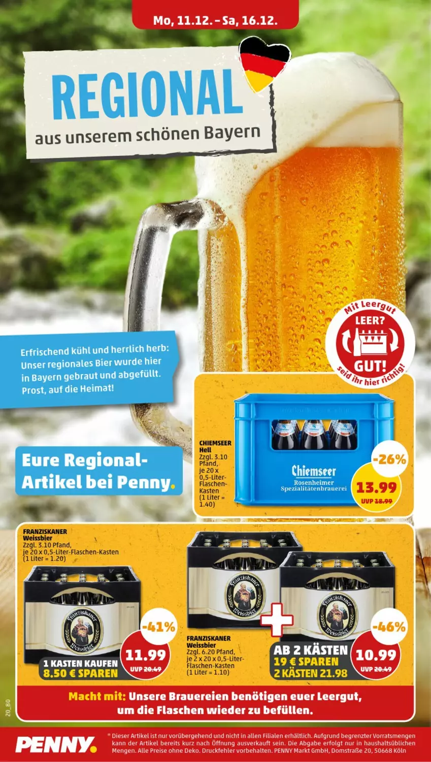 Aktueller Prospekt Penny - Prospekte - von 11.12 bis 16.12.2023 - strona 20 - produkty: auer, bier, eis, flasche, flaschen-kasten, franziskaner, LG, mac, reis, Ti, weissbier, ZTE