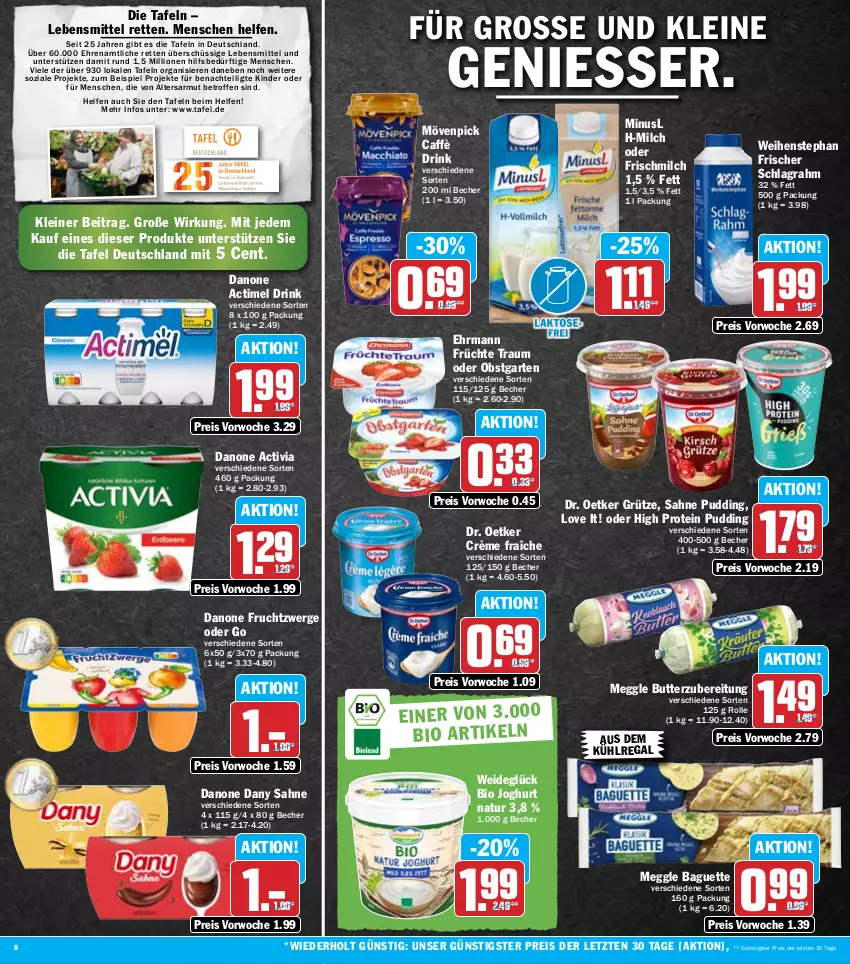 Aktueller Prospekt Hit - Prospekte - von 20.06 bis 25.06.2022 - strona 8 - produkty: actimel, actimel drink, activia, aus dem kühlregal, baguette, Becher, bio, butter, crème fraîche, danone, danone actimel drink, danone activia, danone fruchtzwerge, Dany, dany sahne, Dr. Oetker, drink, ehrmann, eis, frucht, früchte, fruchtzwerge, Garten, grütze, joghur, joghurt, Kinder, kühlregal, lebensmittel, leine, lion, meggle, milch, mövenpick, natur, obst, obstgarten, pudding, regal, reis, sahne, schlagrahm, Ti, weihenstephan, ZTE