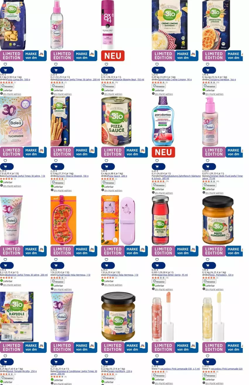 Aktueller Prospekt Dm Drogerie - Prospekte - von 28.07 bis 06.08.2025 - strona 10 - produkty: aprikose, bio, body, creme, deo, deospray, eis, fleisch, freddo, grissini, konfitüre, Körperspray, lemonade, limo, Lipgloss, mac, Maske, mundspülung, olive, oliven, olivenöl, Parodontax, pesto, ravioli, ricotta, sauce, shampoo, spülung, tee, Ti, tomate, tuc, tuchmaske