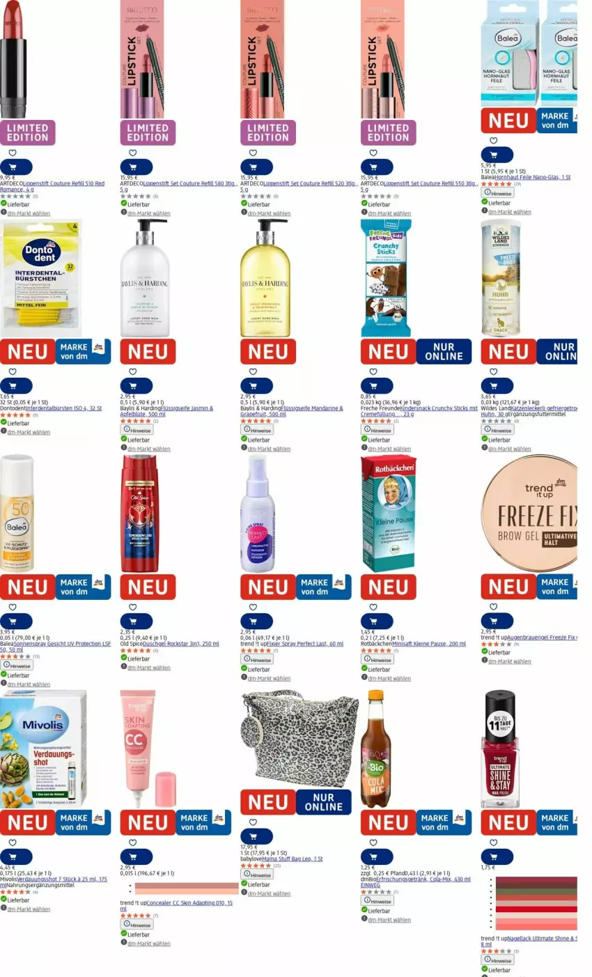 Aktueller Prospekt Dm Drogerie - Prospekte - von 28.07 bis 06.08.2025 - strona 12 - produkty: apfel, Babylove, bett, bio, Blüte, bürste, cola, creme, duschgel, eis, elle, Engel, erde, freche freunde, getränk, grapefruit, lack, leine, LG, Lippenstift, mam, Nagellack, Old Spice, Rockstar, saft, Seife, Ti, Wild