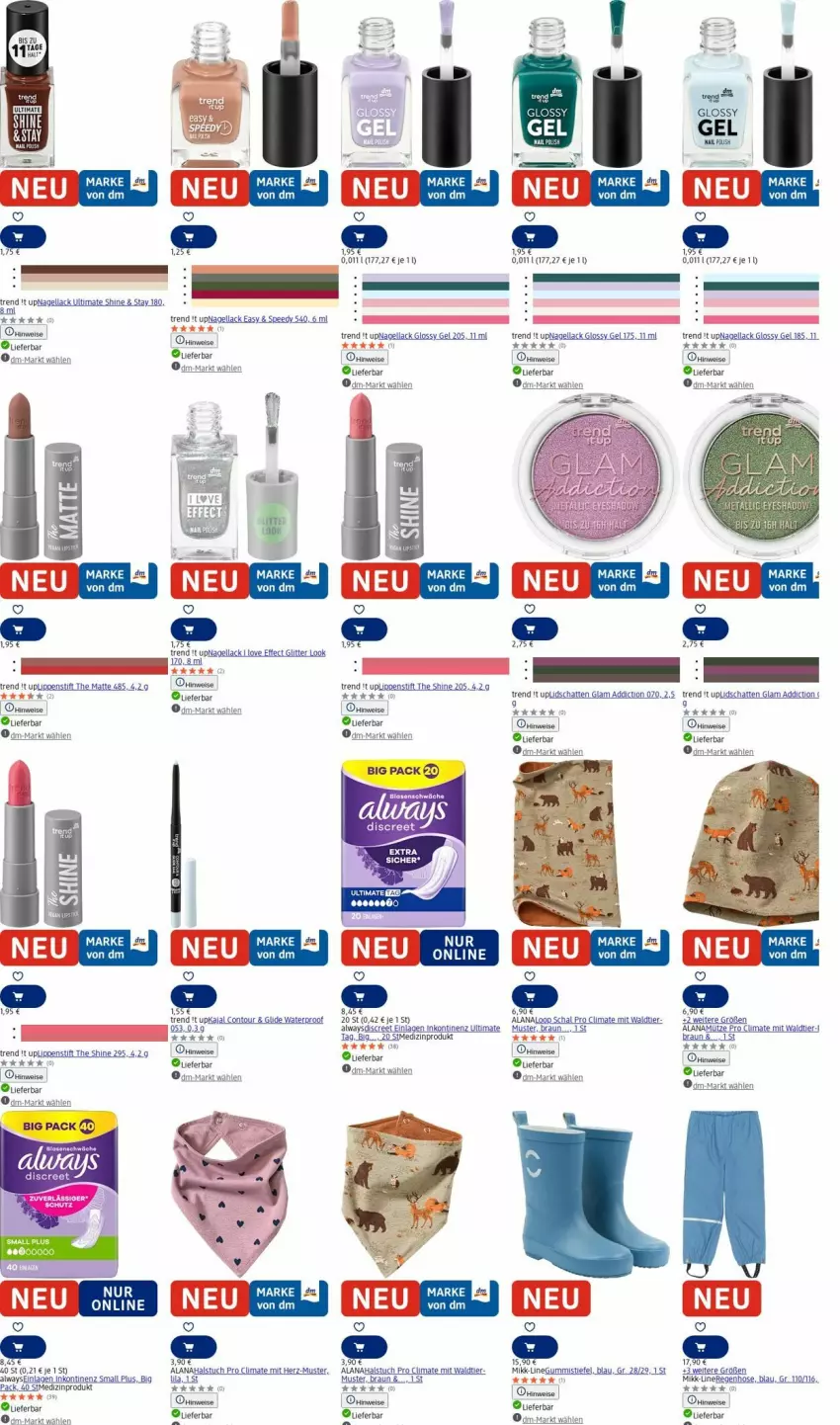 Aktueller Prospekt Dm Drogerie - Prospekte - von 28.07 bis 06.08.2025 - strona 15 - produkty: Alwa, Always, braun, Discreet, Effect, eis, Gummistiefel, hose, lack, Lippenstift, medizinprodukt, Nagellack, Ria, Schal, spee, Ti, tuc, Wels