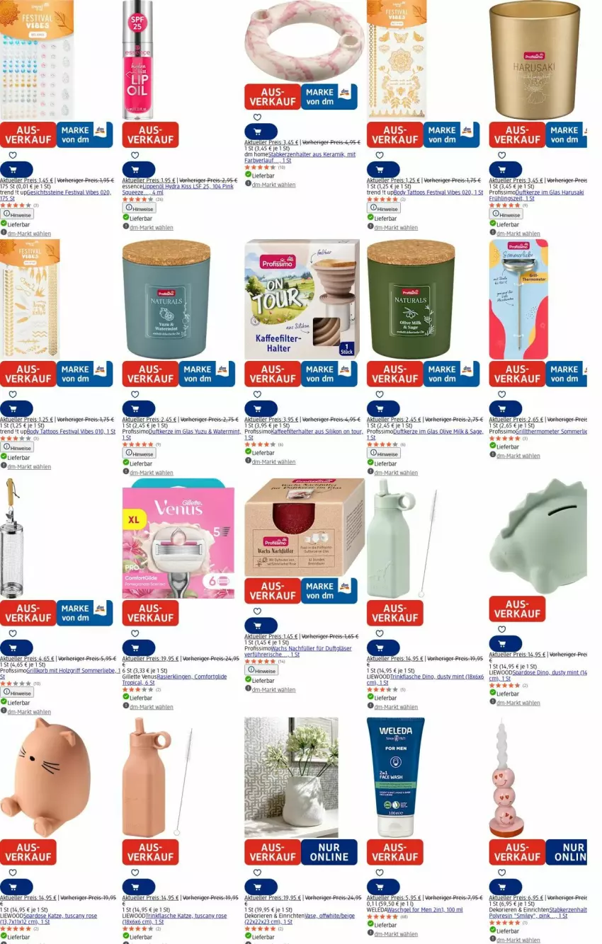 Aktueller Prospekt Dm Drogerie - Prospekte - von 28.07 bis 06.08.2025 - strona 16 - produkty: aust, body, Duftkerze, eis, flasche, gillette, gillette venus, Gläser, kaffee, kerze, Kerzenhalter, merl, mint, natur, natura, olive, Profissimo, Rasierklinge, rasierklingen, reis, sim, Spardose, Stabkerze, Stabkerzenhalter, tee, Ti, trinkflasche, Vase, venus, waschgel, weleda