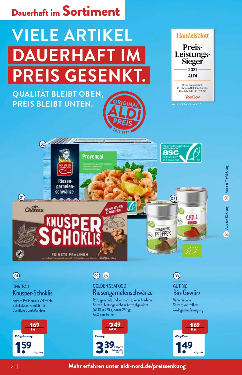 Aktueller Prospekt Aldi Nord - Aldi-Aktuell - von 07.02 bis 12.02.2022 - strona 2 - produkty: aldi, auer, aus der tiefkühlung, bio, eis, flakes, garnelen, gewürz, mandel, mandeln, milch, pralinen, reis, reiss, riesengarnelen, schoko, schokolade, Ti, trolli, vollmilch