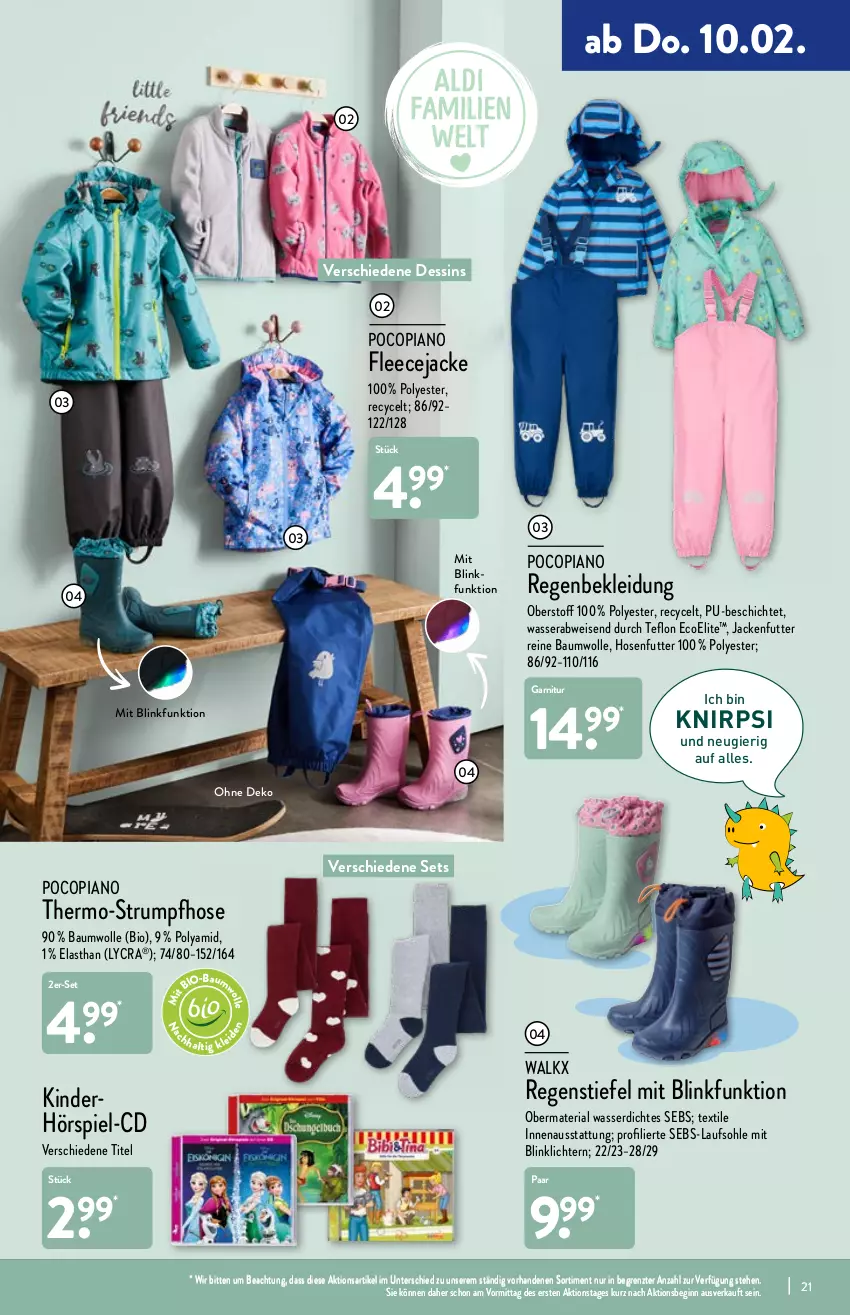 Aktueller Prospekt Aldi Nord - Aldi-Aktuell - von 07.02 bis 12.02.2022 - strona 21 - produkty: Bau, baumwolle, bio, eis, Fleecejacke, garnitur, gin, hose, hosen, Jacke, Kinder, kleid, Kleidung, pocopiano, reine baumwolle, Ria, rum, senf, Strumpfhose, Ti, walkx, wasser, wolle, ZTE