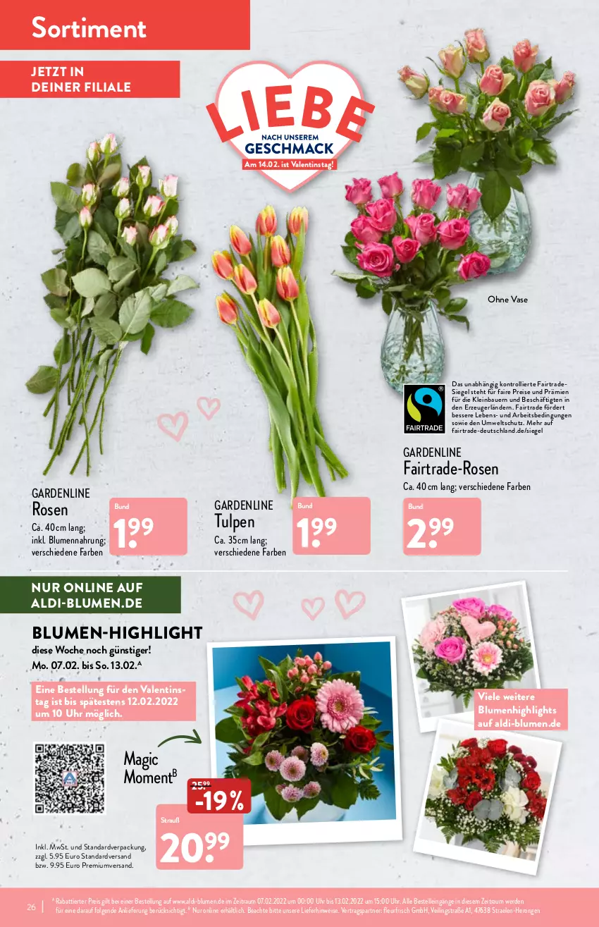 Aktueller Prospekt Aldi Nord - Aldi-Aktuell - von 07.02 bis 12.02.2022 - strona 26 - produkty: aldi, auer, Bau, Bauer, blume, blumen, eis, elle, erde, hero, LG, reis, rosen, Ti, trolli, uhr, Vase