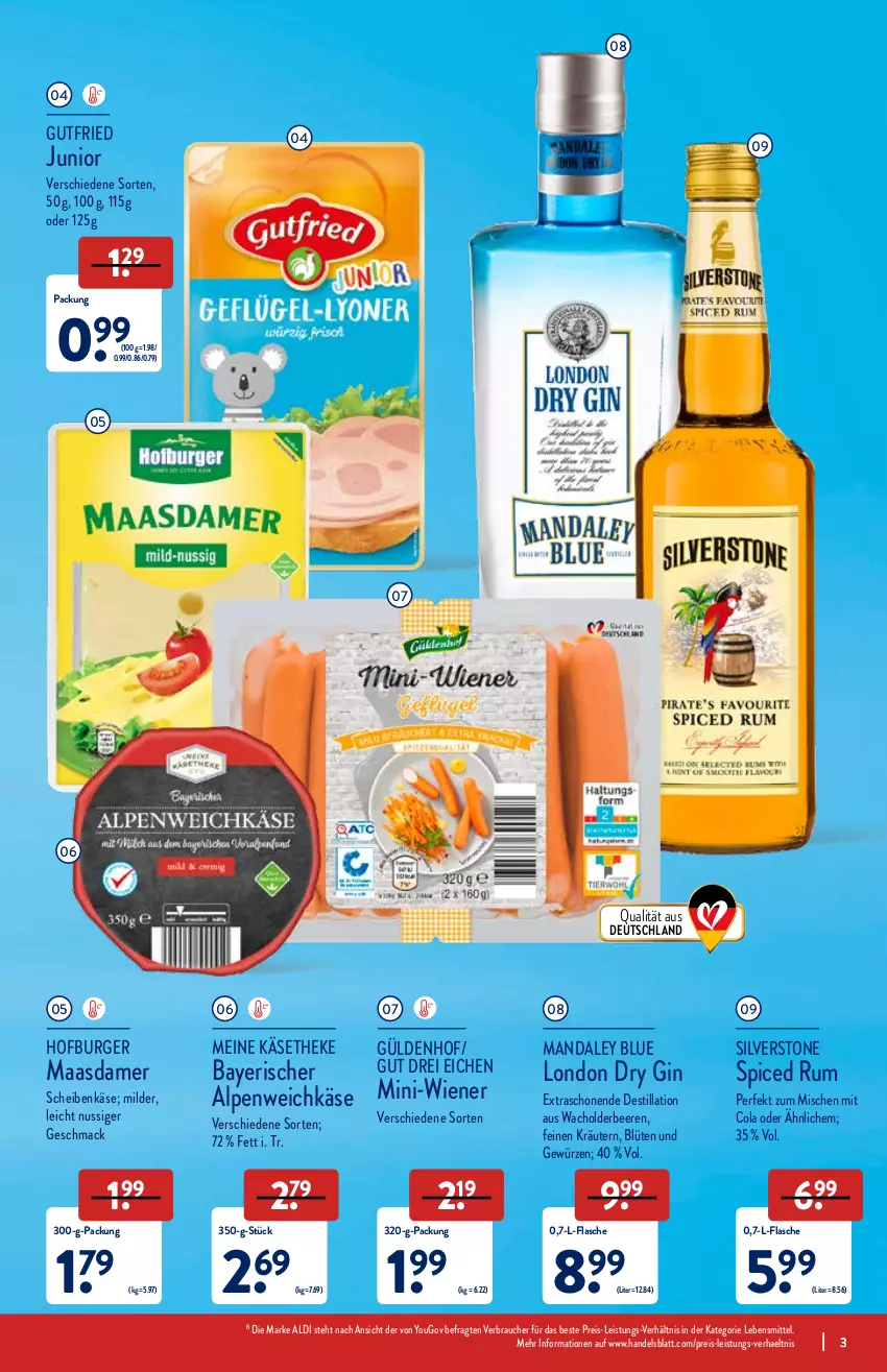 Aktueller Prospekt Aldi Nord - Aldi-Aktuell - von 07.02 bis 12.02.2022 - strona 3 - produkty: aldi, beere, beeren, Blüte, burger, cola, dry gin, eis, flasche, gewürz, gin, gutfried, Käse, käsetheke, kräuter, kräutern, lebensmittel, london dry, london dry gin, Maasdam, maasdamer, mac, nuss, Rauch, reis, rum, Ti, weichkäse, wiener, Yo